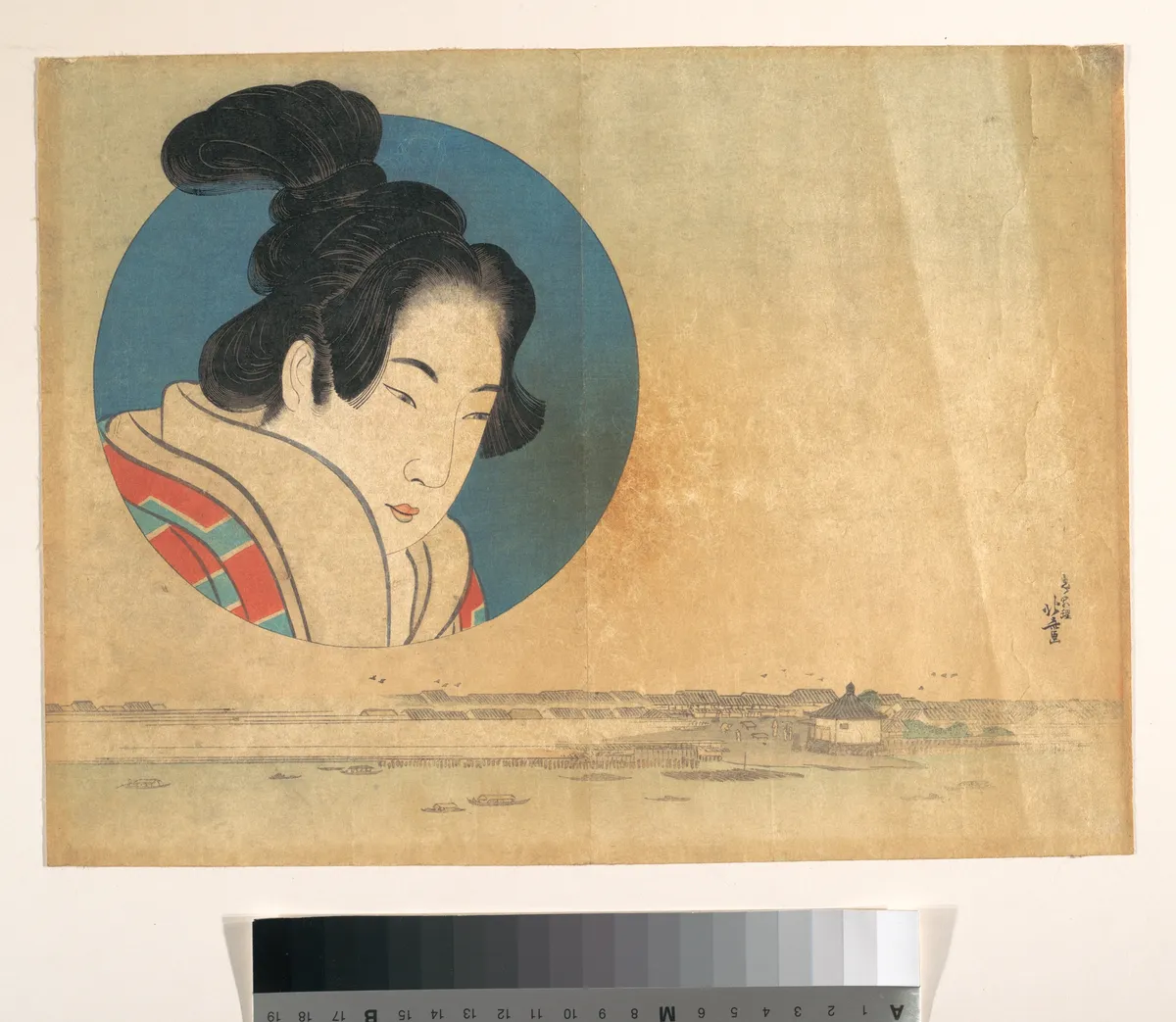 Portrait of a Woman in Large Circle with Landscape Below | Katsushika Hokusai - 浮世繪畫廊
