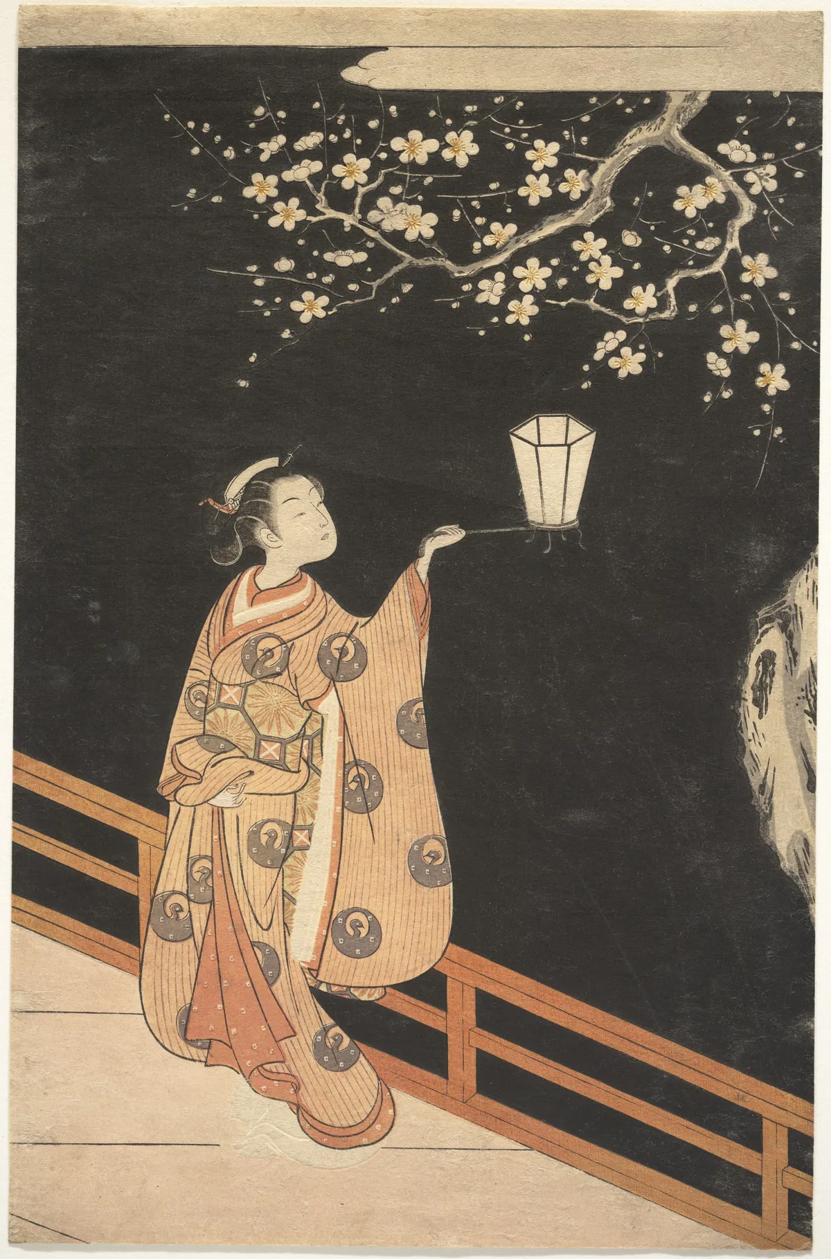 Woman Admiring Plum Blossoms at Night | Suzuki Harunobu 鈴木春信 - 浮世繪畫廊