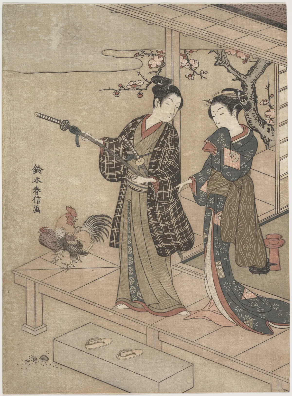 Gentleman Taking Leave of His Lady on a Veranda | Suzuki Harunobu - 浮世繪畫廊