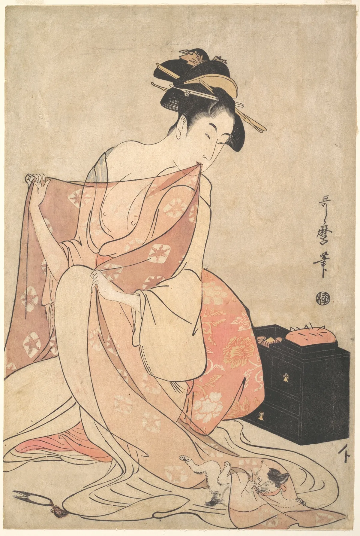 A Woman and a Cat | Kitagawa Utamaro - 浮世繪畫廊