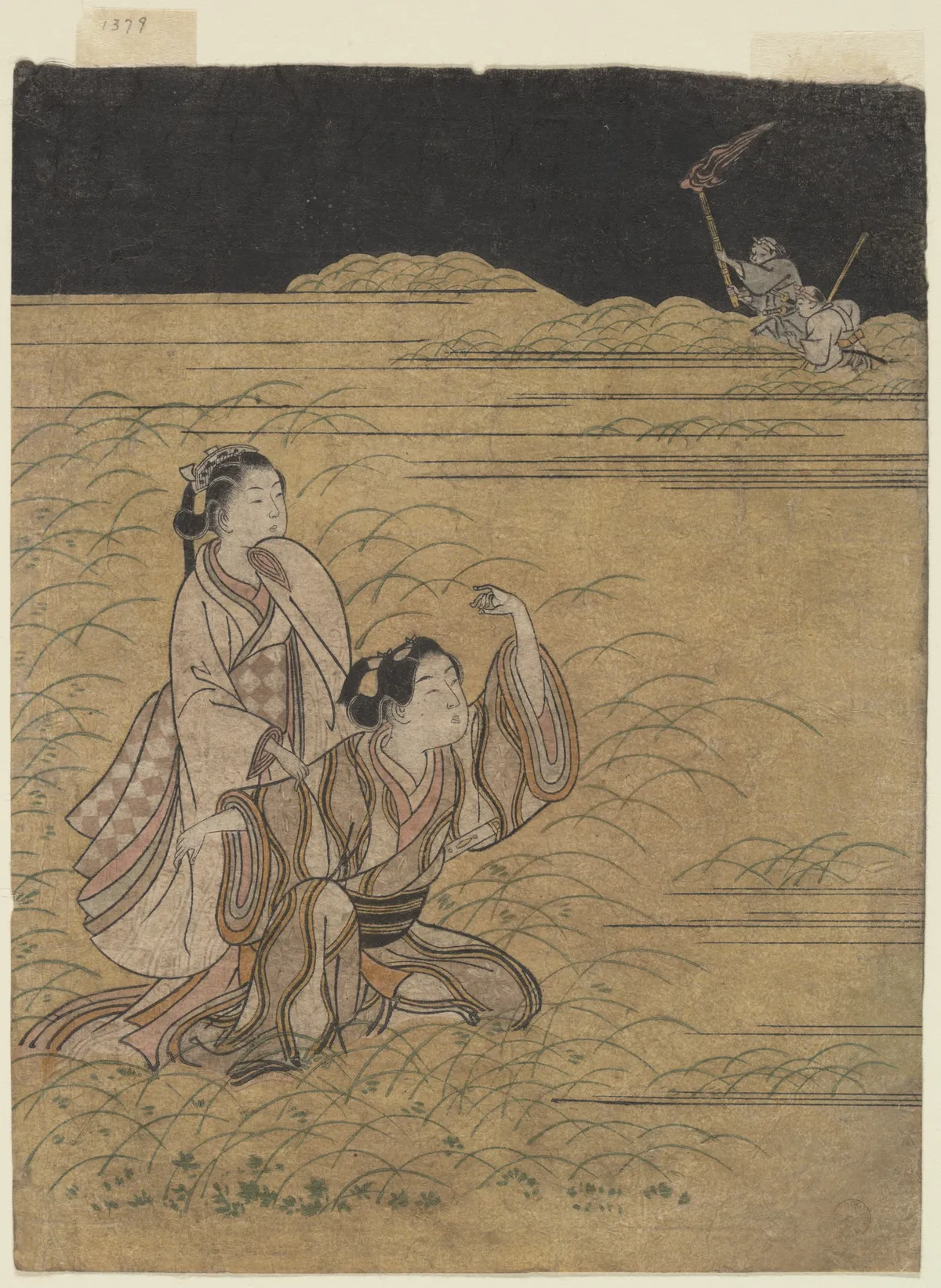 A Young Man and Women in the Moor of Musashino; Parody of the Akuta River episode of the Tale of Ise (Ise monogatari) | Suzuki Harunobu - 浮世繪畫廊