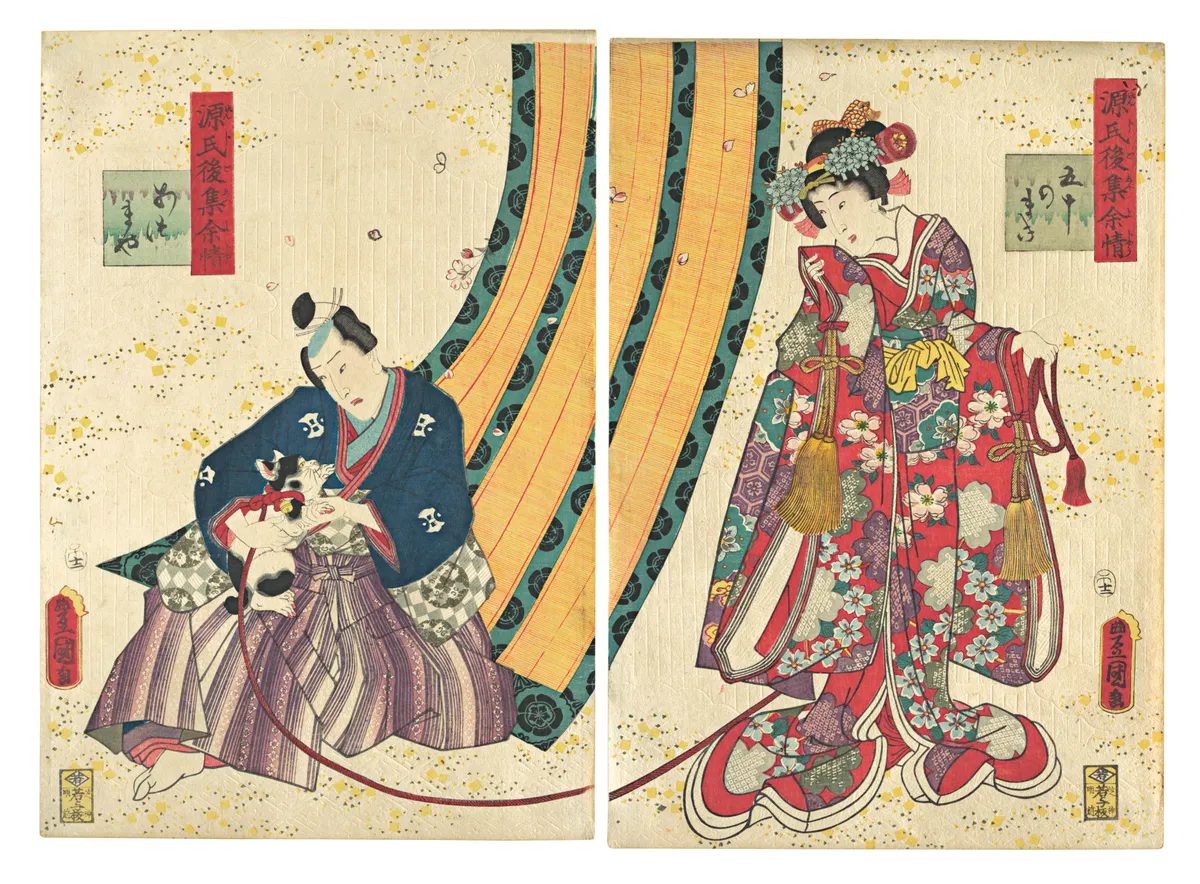 Parody of the Third Princess and Kashiwagi: “Chapter 50: A Hut in the Eastern Provinces” | Utagawa Kunisada - 浮世繪畫廊