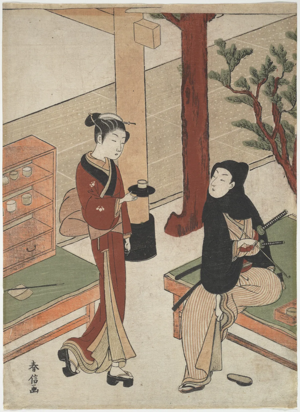 Osen Waiting on a Young Samurai | Suzuki Harunobu - 浮世繪畫廊