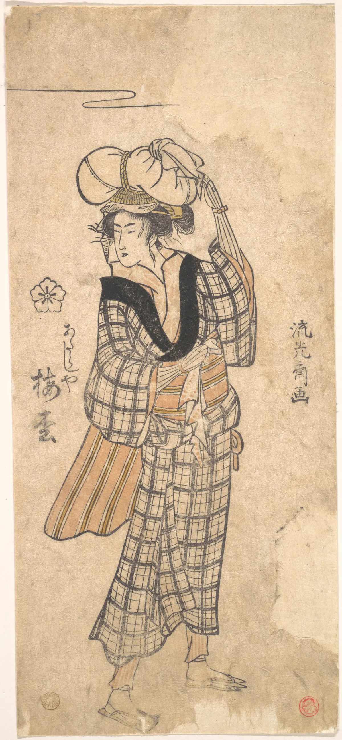 The Courtesan Umematsu of the Atarashiya Brothel Costumed as an Ohara Maiden | Ryūkōsai Jokei 流光斎如圭 - 浮世繪畫廊