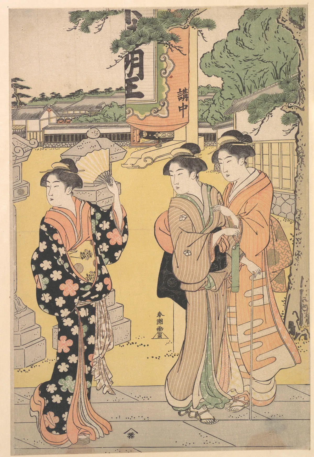 Fair Visitors in the Compound of a Buddhist Temple | Katsukawa Shunchō - 浮世繪畫廊