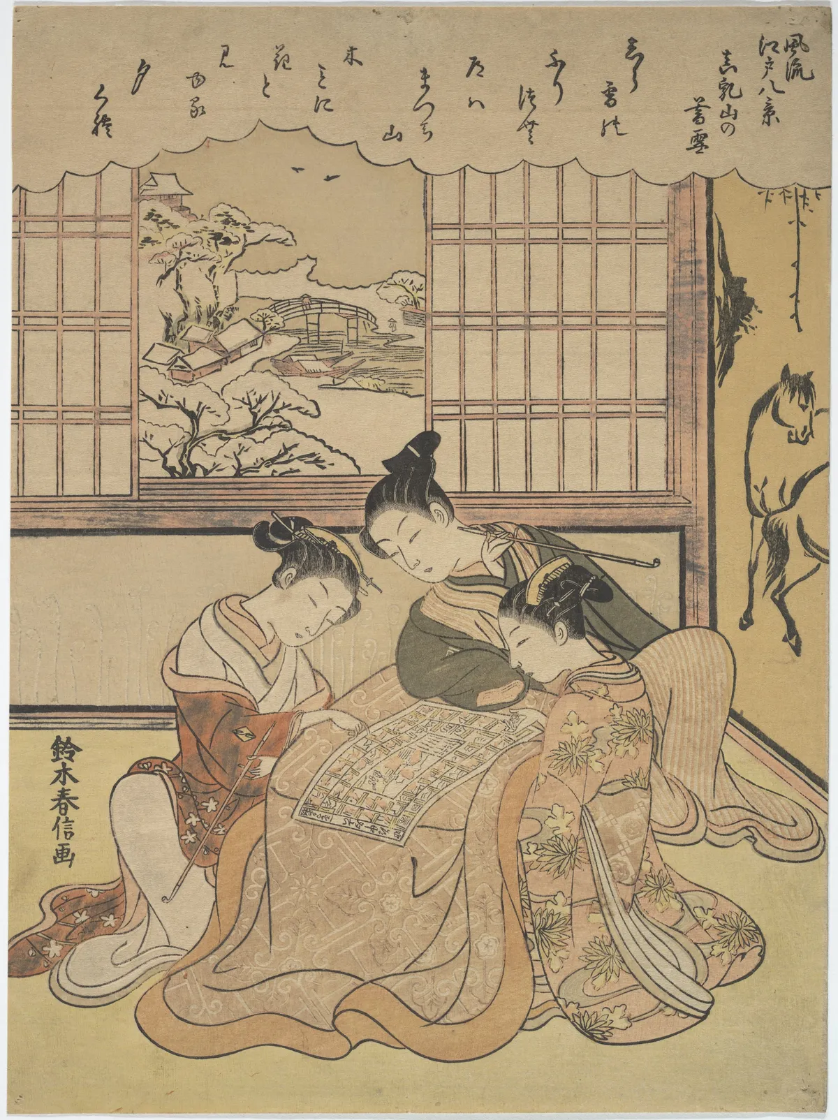Evening Snow on Matsuchi Hilll, from the series Eight Fashionable Views of Edo (Furyu Edo hakkei) | Suzuki Harunobu - 浮世繪畫廊