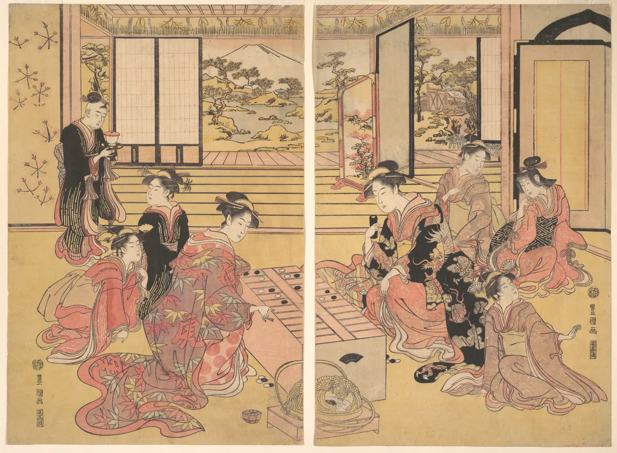 Two Young Women Playing a Game of Sugoroku | Utagawa Toyokuni I - 浮世繪畫廊