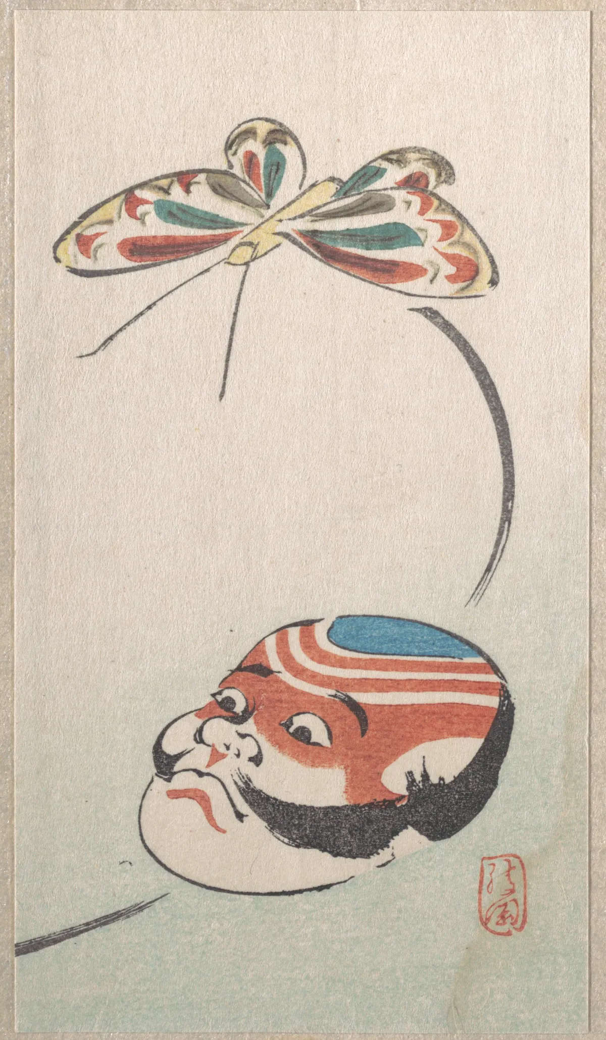 Butterfly and Mask of Yakko (the footman of a samurai) | Ayaoka - 浮世繪畫廊