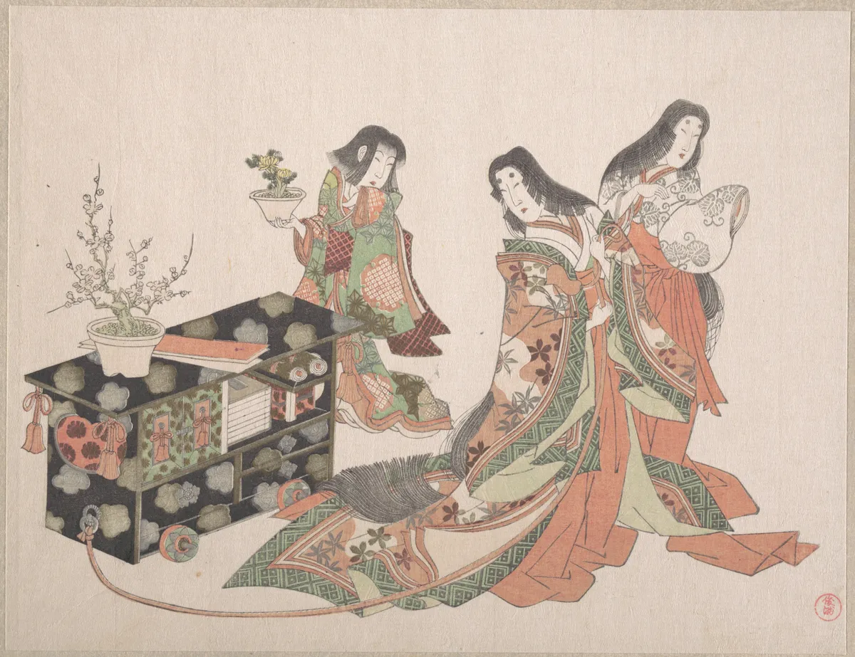 Court Ladies Dragging a Cabinet along the Floor | Kubo Shunman - 浮世繪畫廊