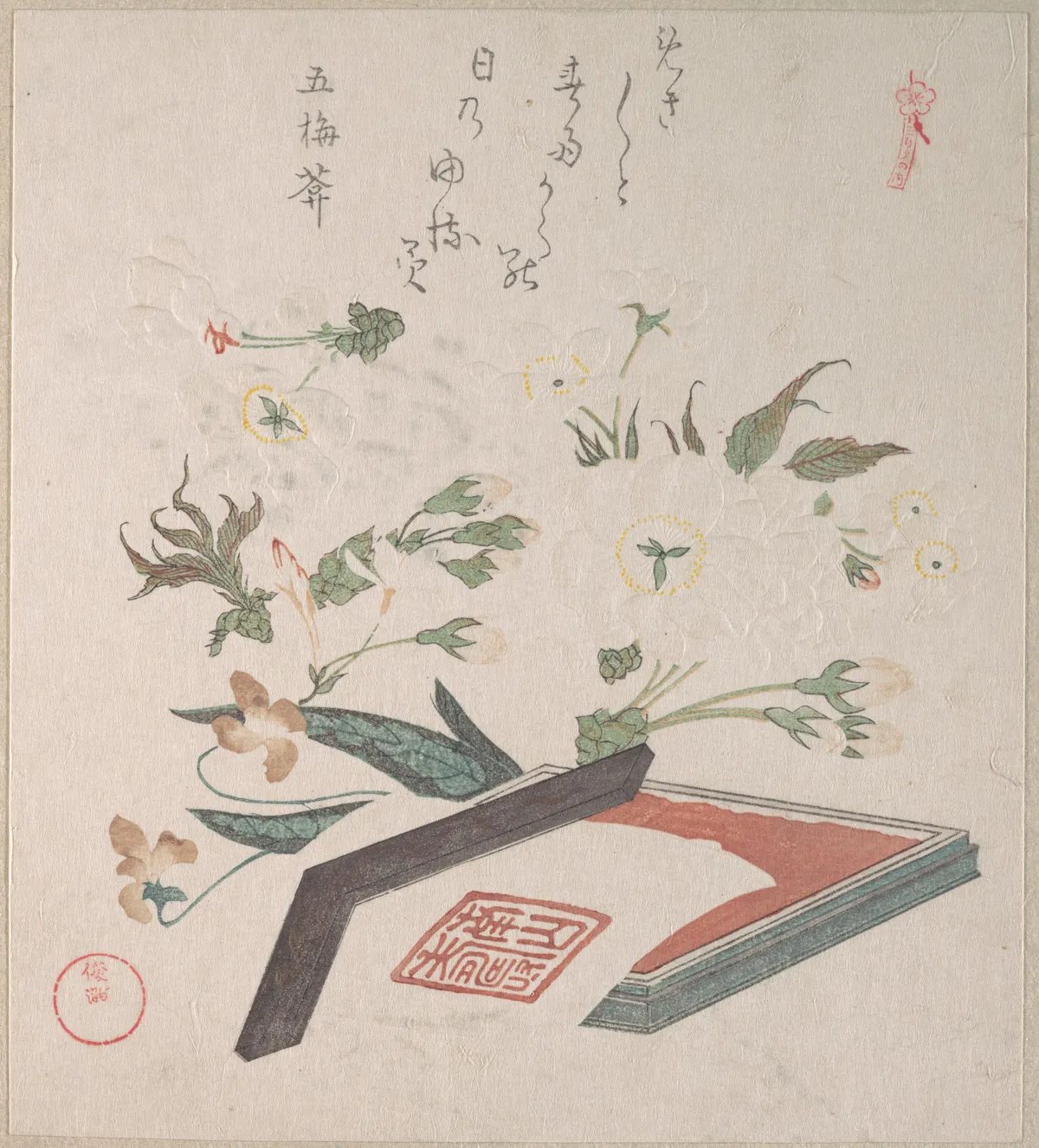 Cherry Blossoms and Seal-box with Ink and Ruler | Kubo Shunman - 浮世繪畫廊
