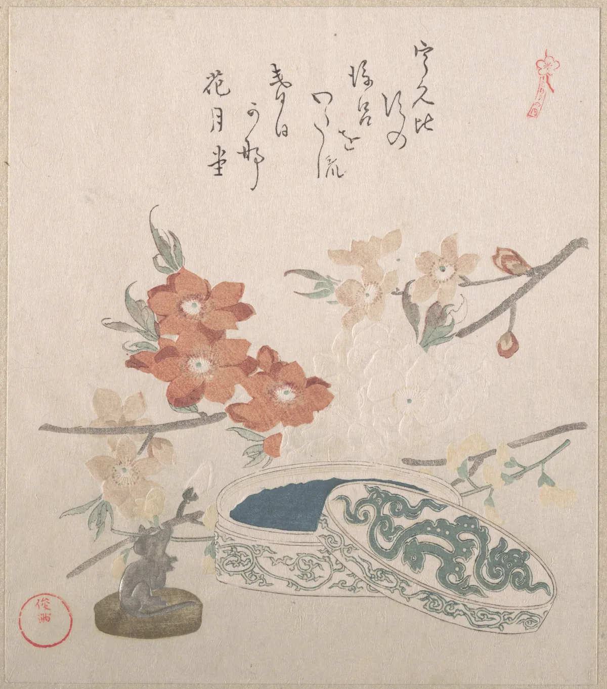 Peach Blossoms, a Seal and a Seal-box | Kubo Shunman - 浮世繪畫廊