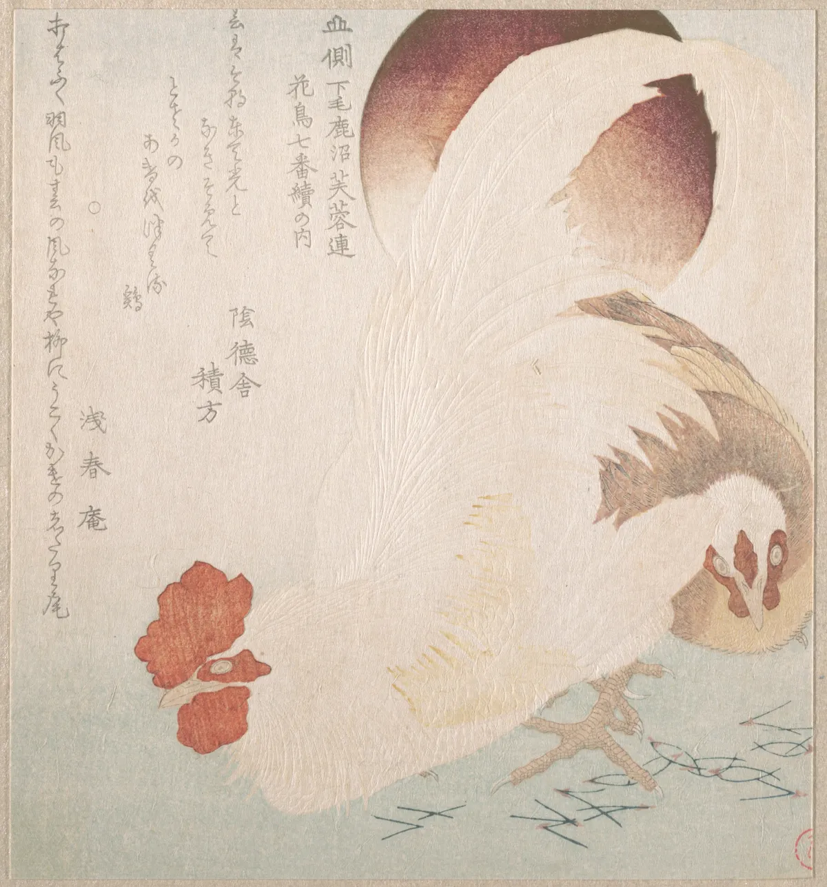 Rising Sun and Cock and Hen | Totoya Hokkei - 浮世繪畫廊