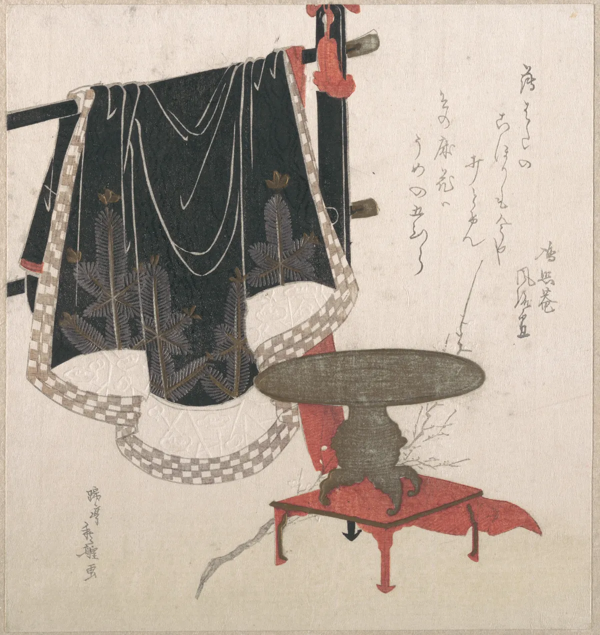 Flower Vase with Stand; Dress Hanging on a Clothesrack | Hachifusa Shūri - 浮世繪畫廊