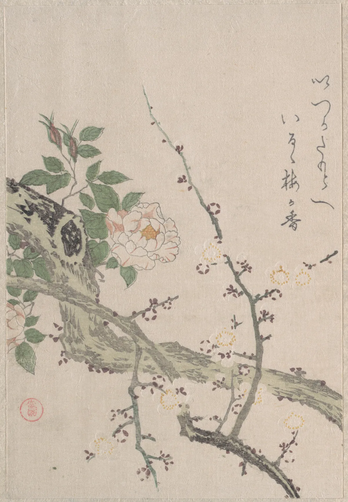 Roses and Plum Blossoms | Kubo Shunman - 浮世繪畫廊