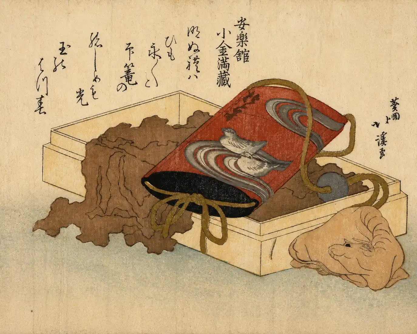 Lacquer Inrō with Waterbirds and Ox-shaped Netsuke in a Box
From the Spring Rain Collection (Harusame shū), vol. 3 | Totoya Hokkei - 浮世繪畫廊