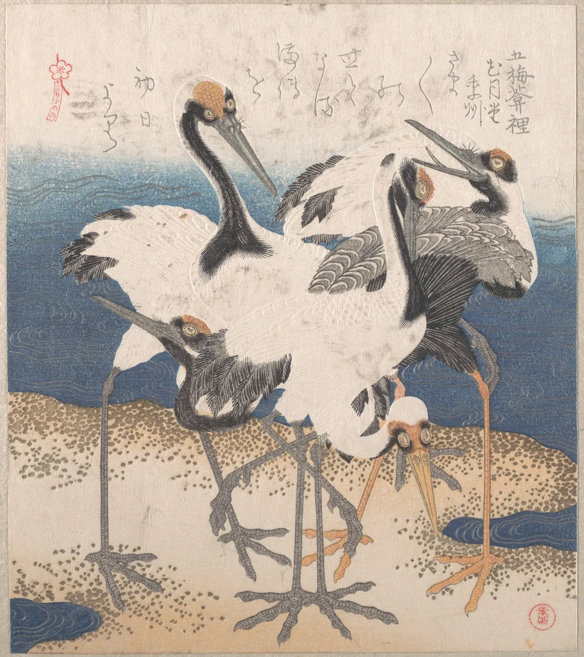 Five Cranes by the Water’s Edge, from the series Three Sheets (Mihira no uchi) | Totoya Hokkei - 浮世繪畫廊