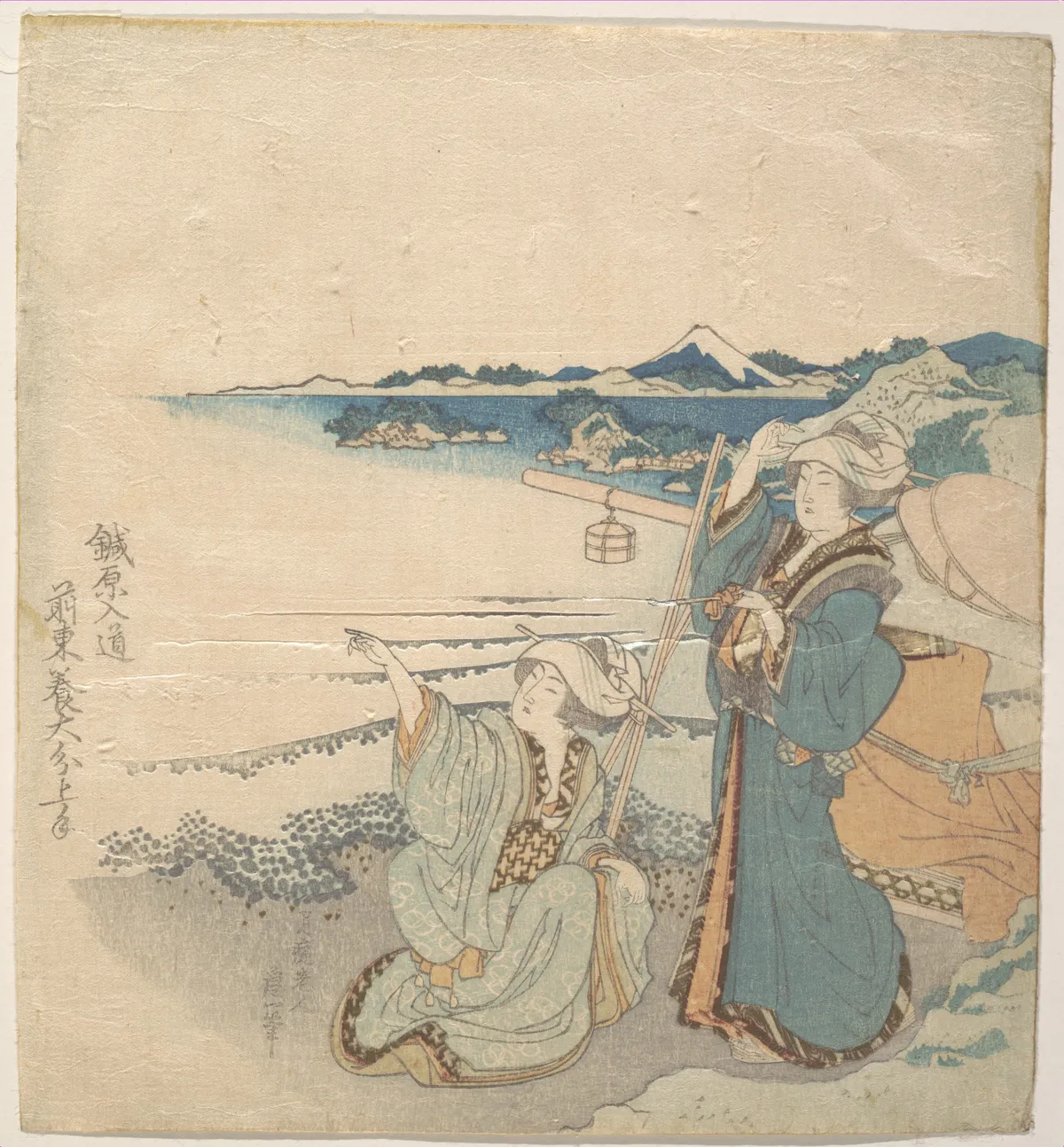 Two Young Ladies at Shore; One Pointing | Katsushika Hokusai - 浮世繪畫廊