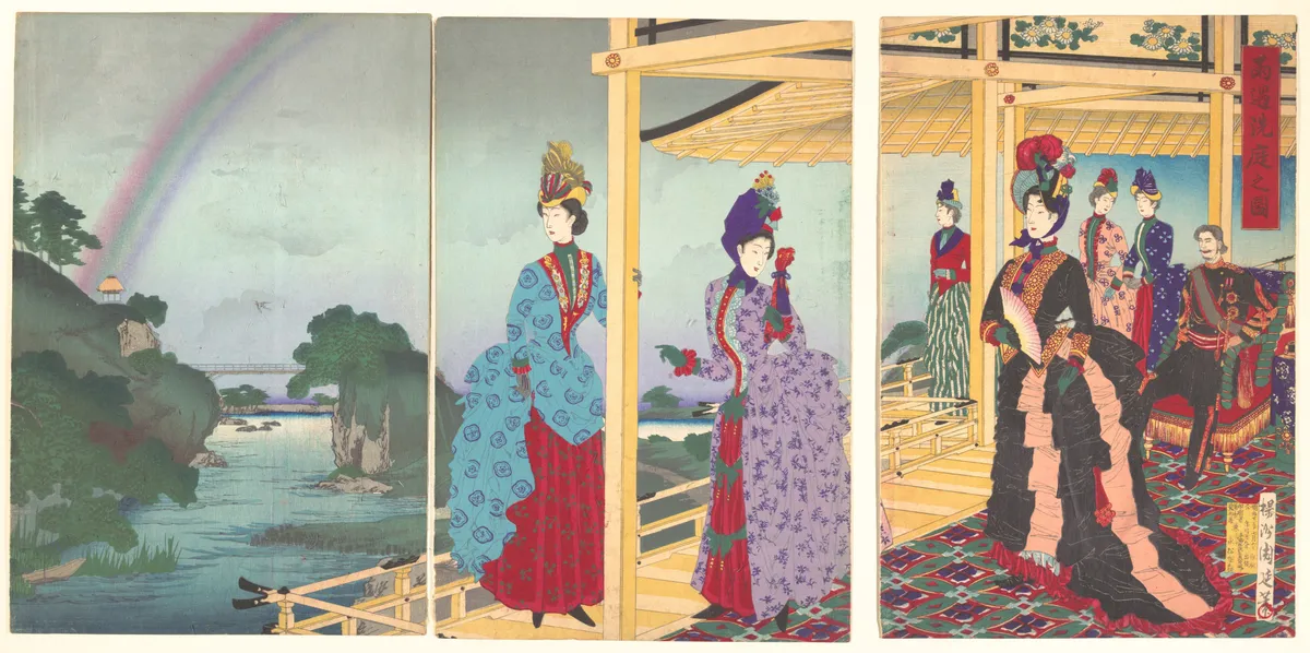 A Garden Refreshed by the Passing Rain  (Ukasentei no zu) | Yōshū (Hashimoto) Chikanobu - 浮世繪畫廊