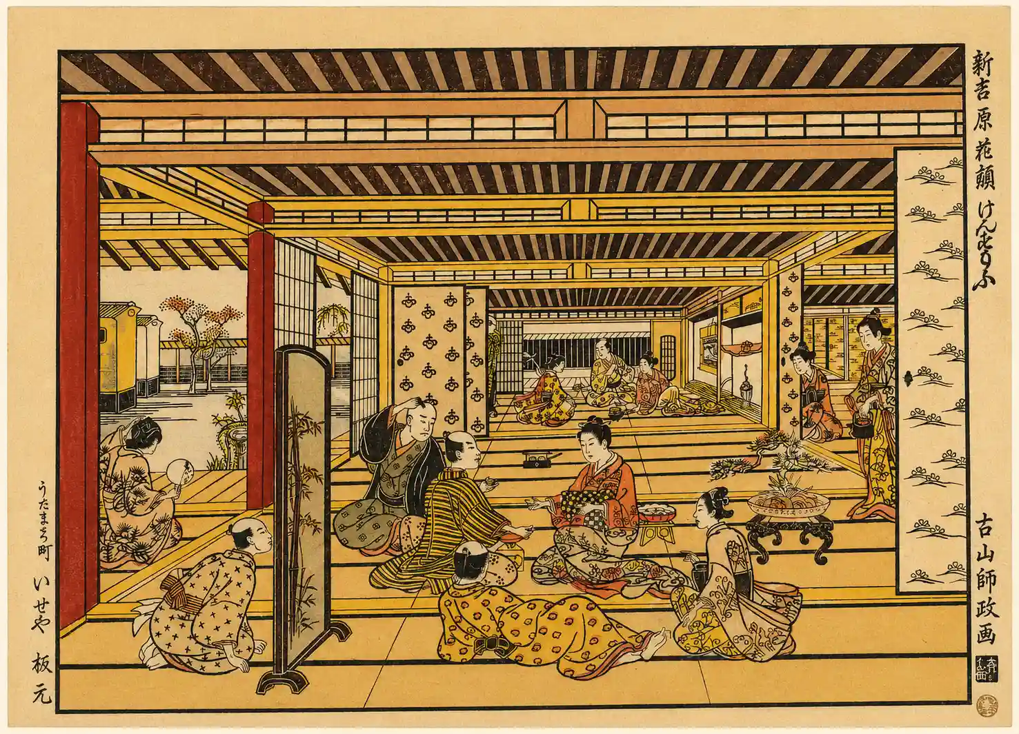 A Game of Hand Sumo in the New Yoshiwara | Furuyama Moromasa - 浮世繪畫廊