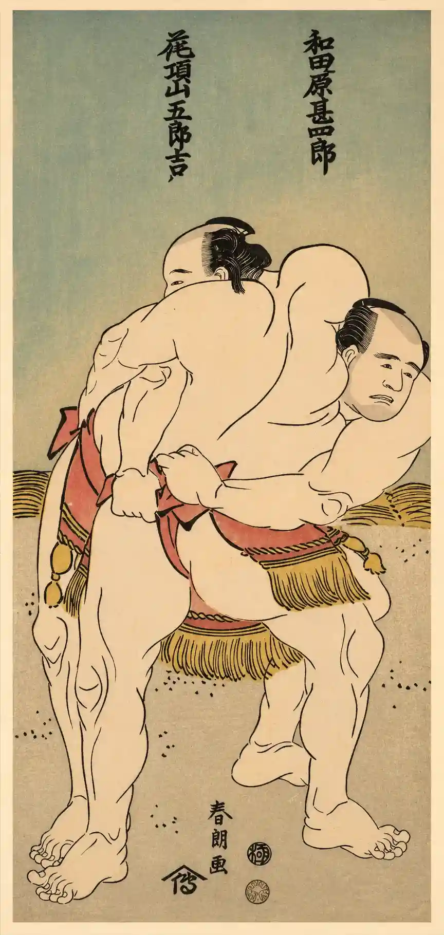 The Sumo Wrestlers Wadagahara Jinshirō and Kachōzan Gorokichi | Katsushika Hokusai - 浮世繪畫廊