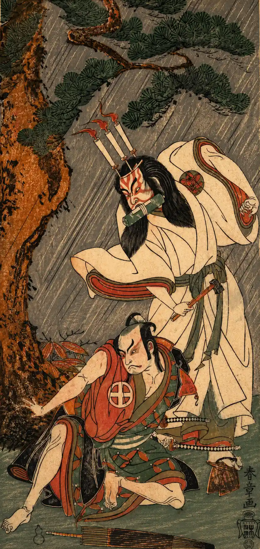 Kabuki Actors Ichimura Uzaemon IX as Ko-kakeyama and Ōtani Hiroji III as Kōga Saburō | Katsukawa Shunshō　勝川春章 - 浮世繪妖怪與怪談幽靈畫廊