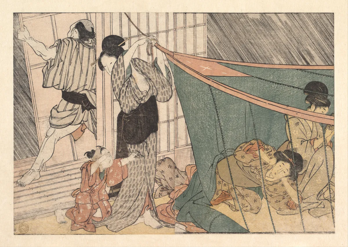 The Coming Thunderstorm, from the illustrated book Flowers of the Four Seasons | Kitagawa Utamaro - 浮世繪妖怪與怪談幽靈畫廊