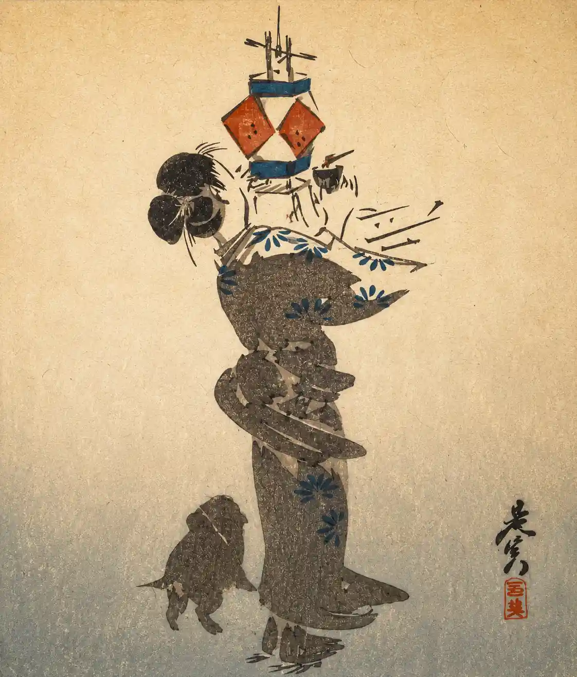 Lighting a Hanging Lantern for the Obon Festival | Shibata Zeshin 柴田是真 - 浮世繪妖怪與怪談幽靈畫廊