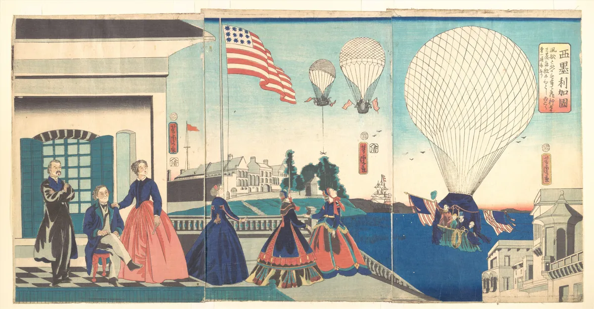 “America”: Enjoying Hot Air Balloons | Utagawa Yoshitora - 浮世繪畫廊