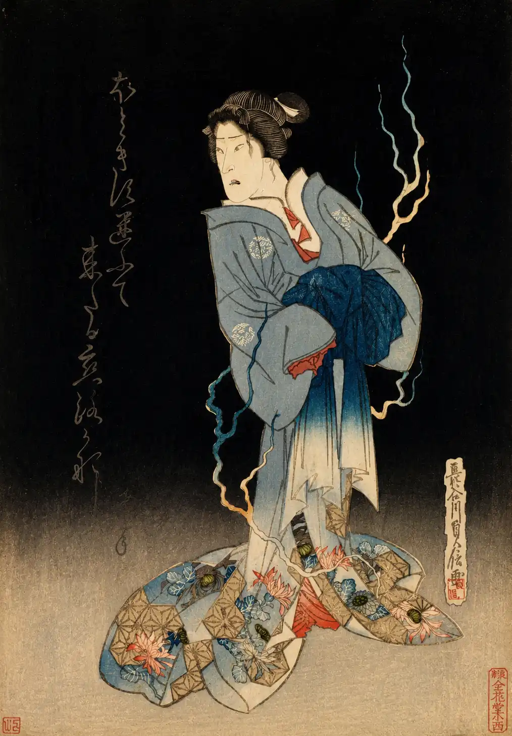 Kabuki Actor Onoe Kikugorō III as the Spirit of the Courtesan Yonakishii | Hasegawa Sadanobu - 浮世繪妖怪與怪談幽靈畫廊
