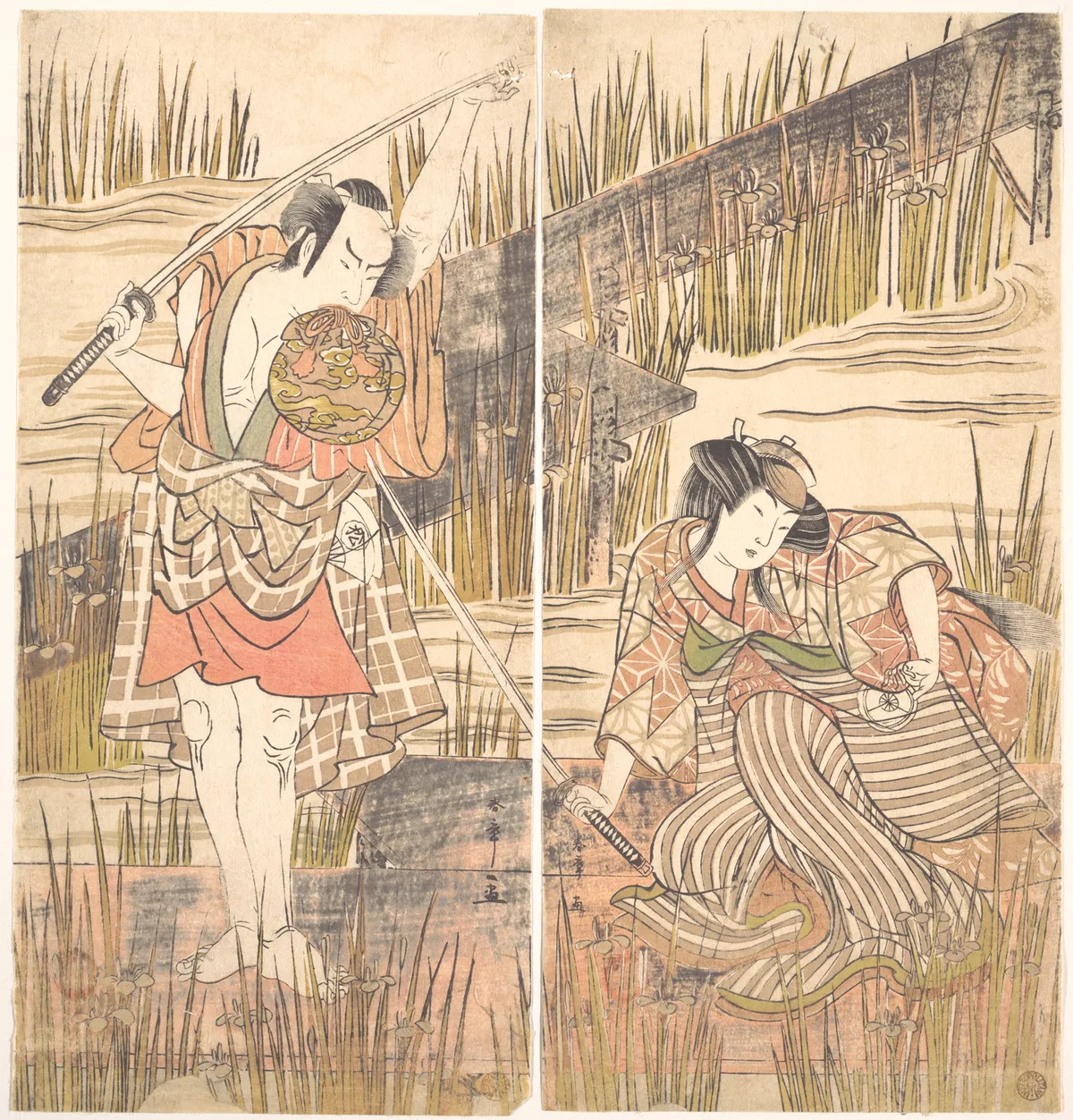 The Actor Onoye Matsusuke with Sword Held Above His Head with Both Hands | Katsukawa Shunshō　勝川春章 - 浮世繪畫廊