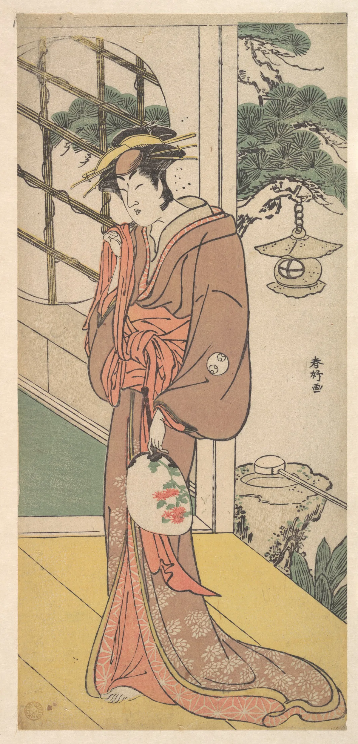 Arashi Ryuzo as a Tall Woman Standing on the Engawa | Katsukawa Shunkō - 浮世繪畫廊