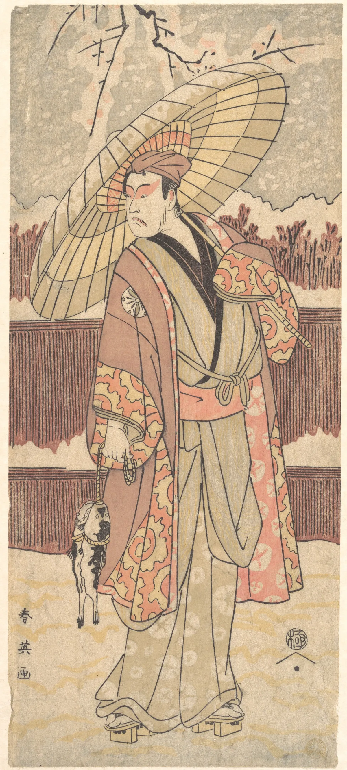 The Fourth Matsumoto Koshiro as a Man Walking under an Umbrella | Katsukawa Shun'ei 勝川春英 - 浮世繪畫廊