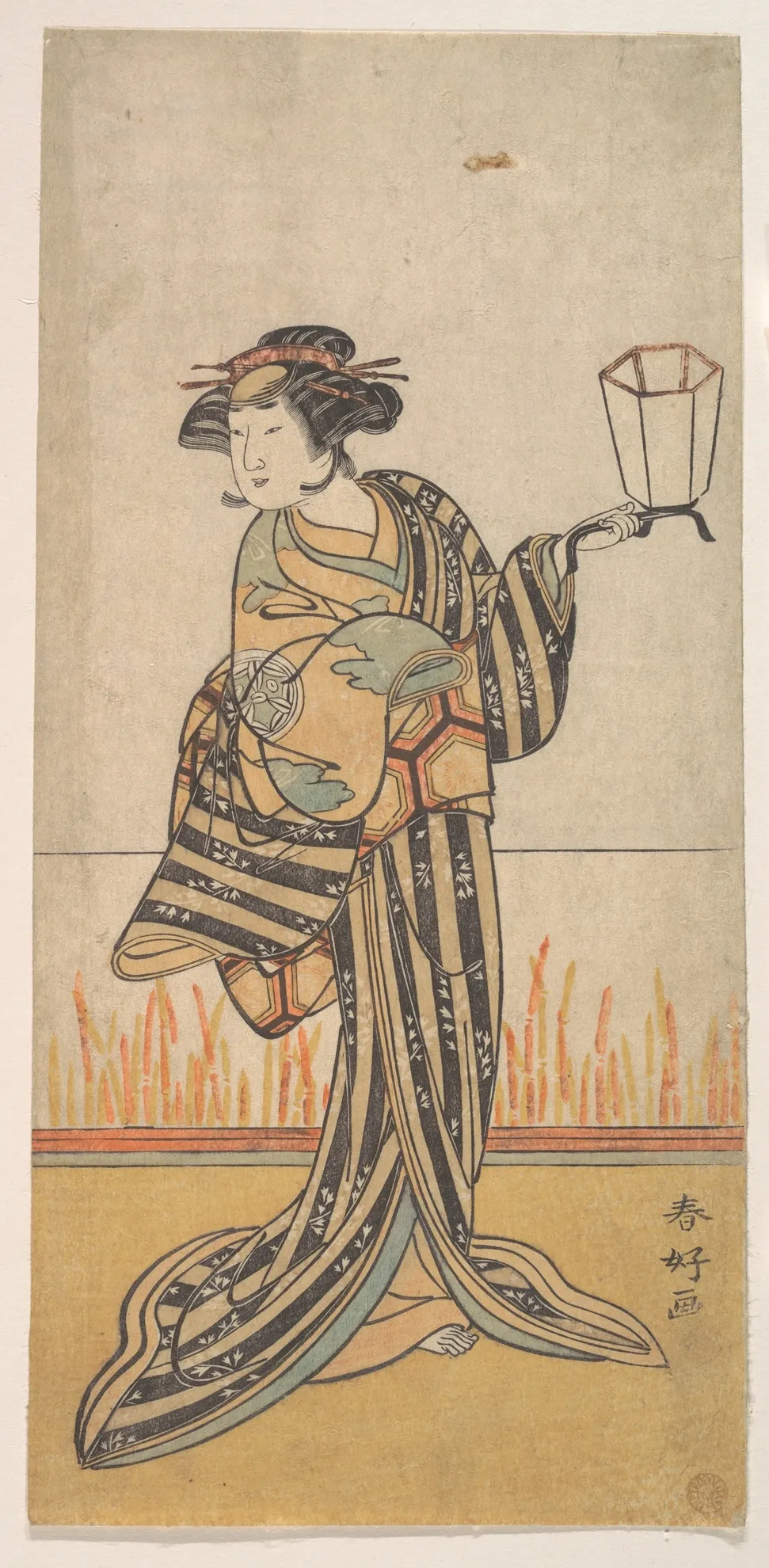 Second Yamashita Kinsaku as a Woman Standing in a Room | Katsukawa Shunkō - 浮世繪畫廊