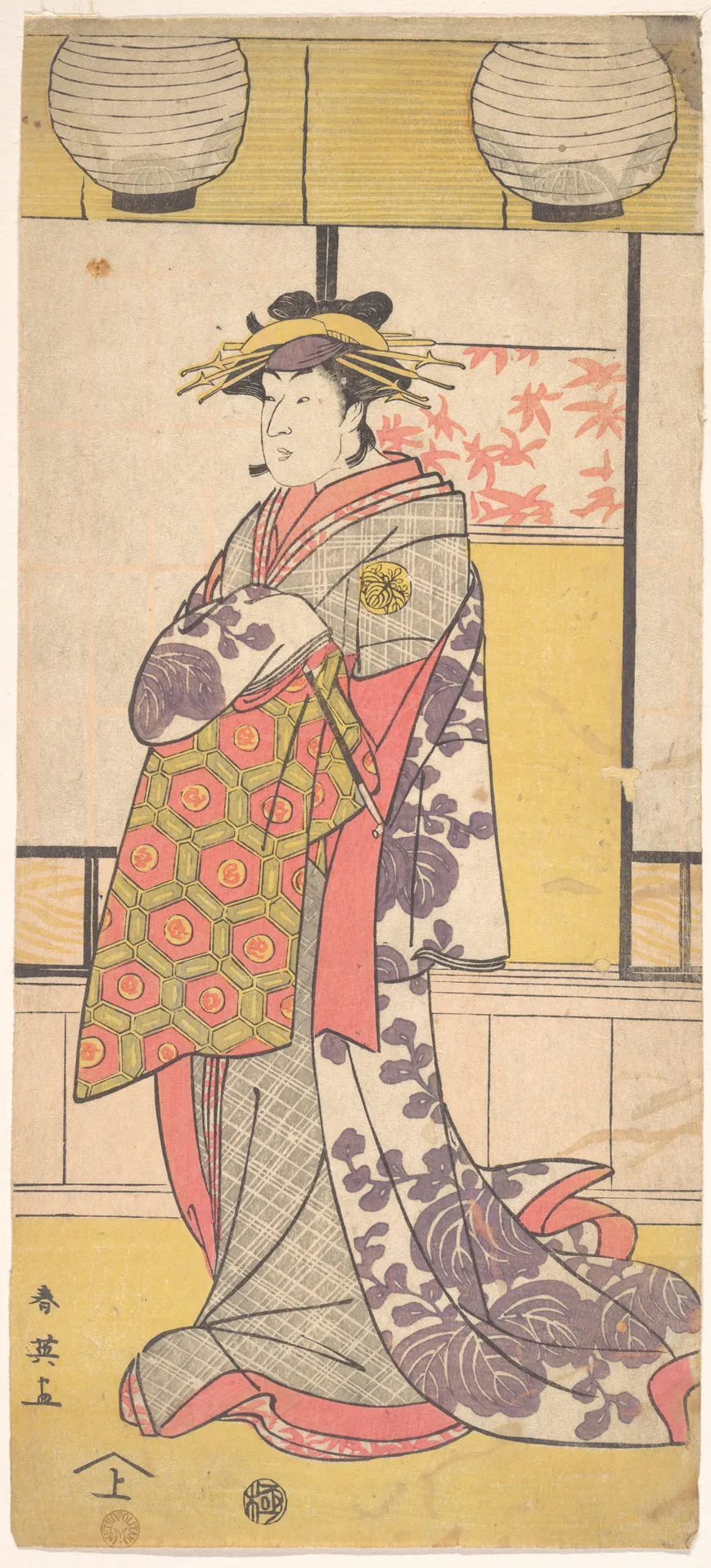 Nakayama Tatezo as a Courtesan Standing, Facing Toward the Left | Katsukawa Shun'ei 勝川春英 - 浮世繪畫廊
