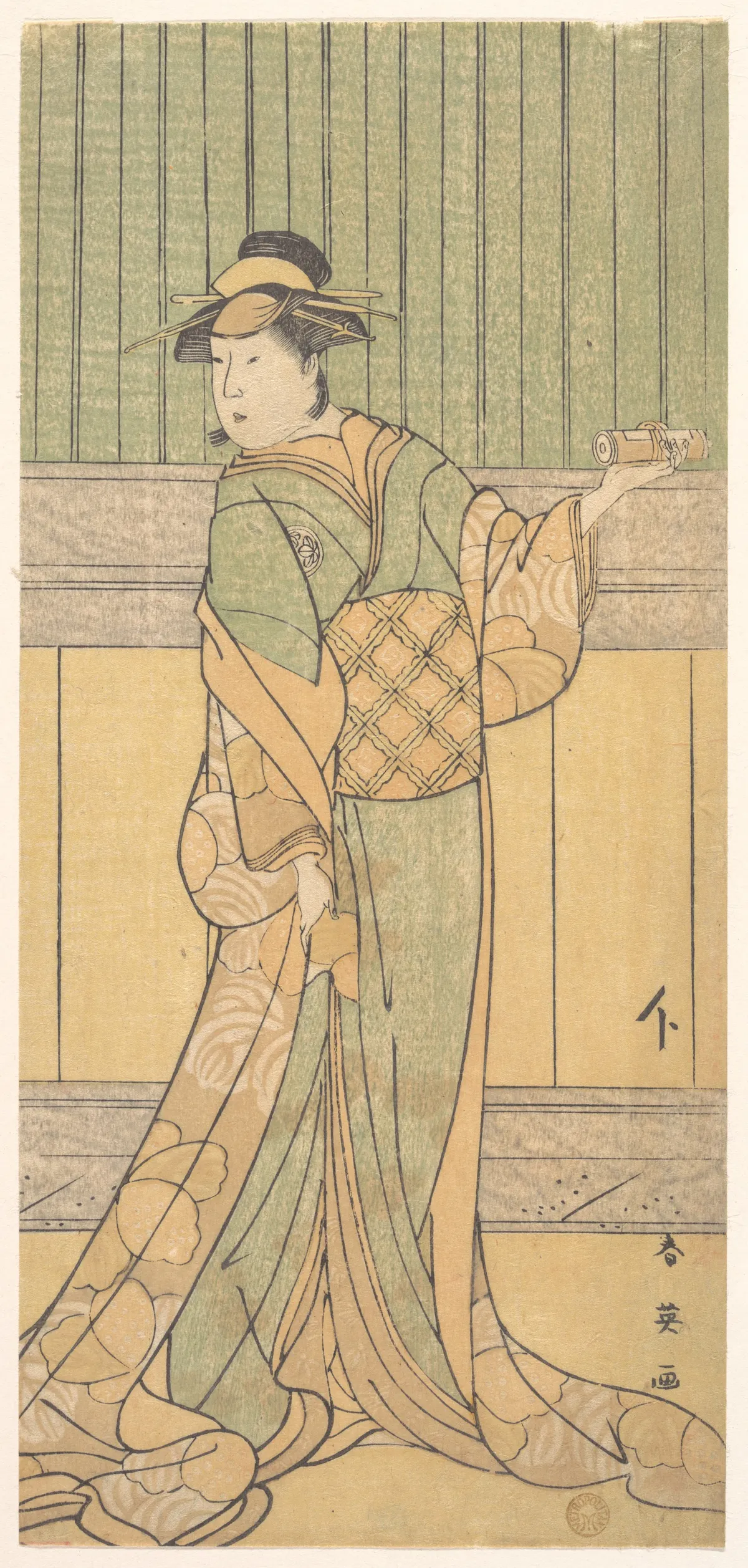 Osagawa Tsuneyo as a Woman Standing in a Room | Katsukawa Shun'ei 勝川春英 - 浮世繪畫廊