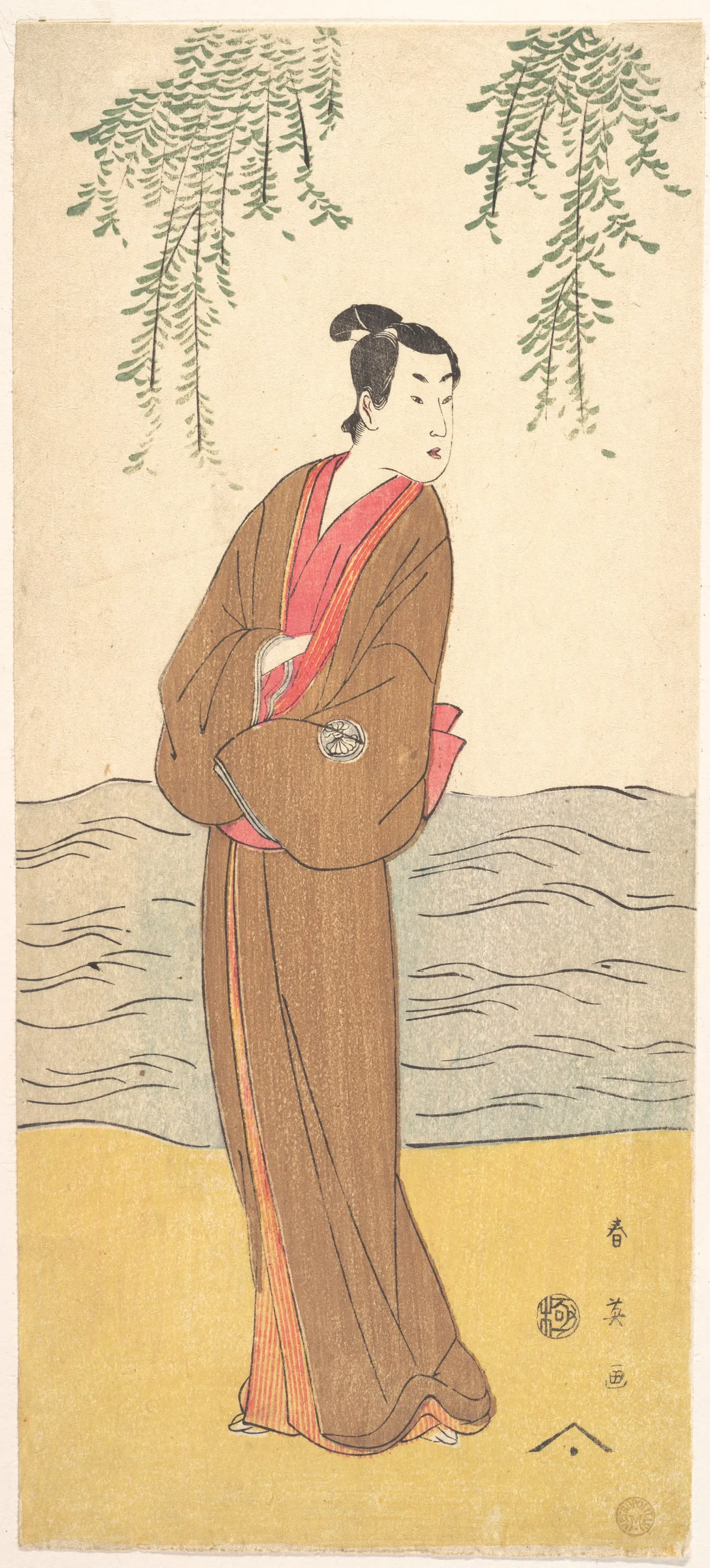 The Third Segawa Kikunojo as Hisamatsu Standing on the Bank | Katsukawa Shun'ei 勝川春英 - 浮世繪畫廊