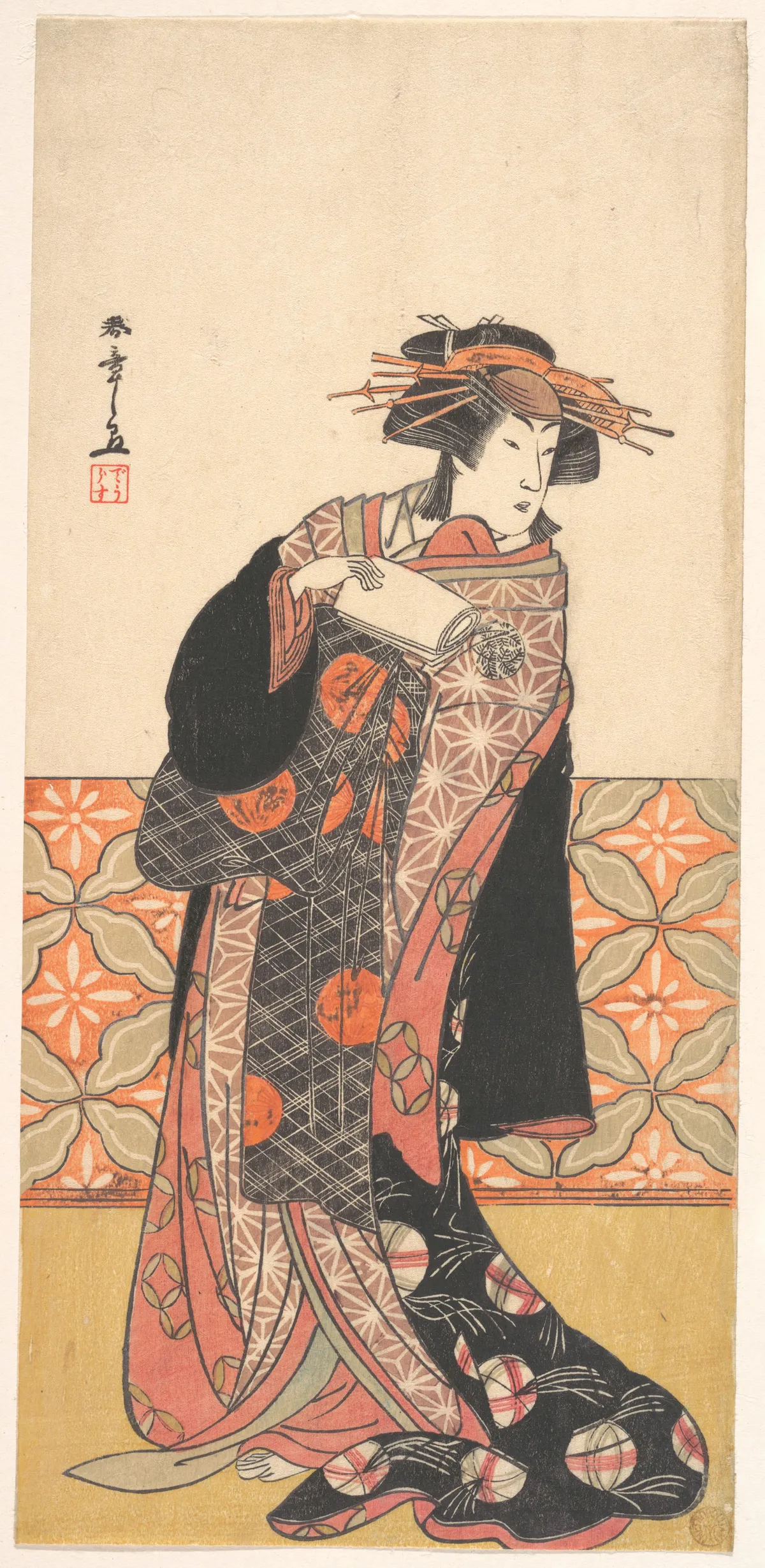 Nakamura Riko as Richly Clad Courtesan Standing in a Room | Katsukawa Shunshō　勝川春章 - 浮世繪畫廊