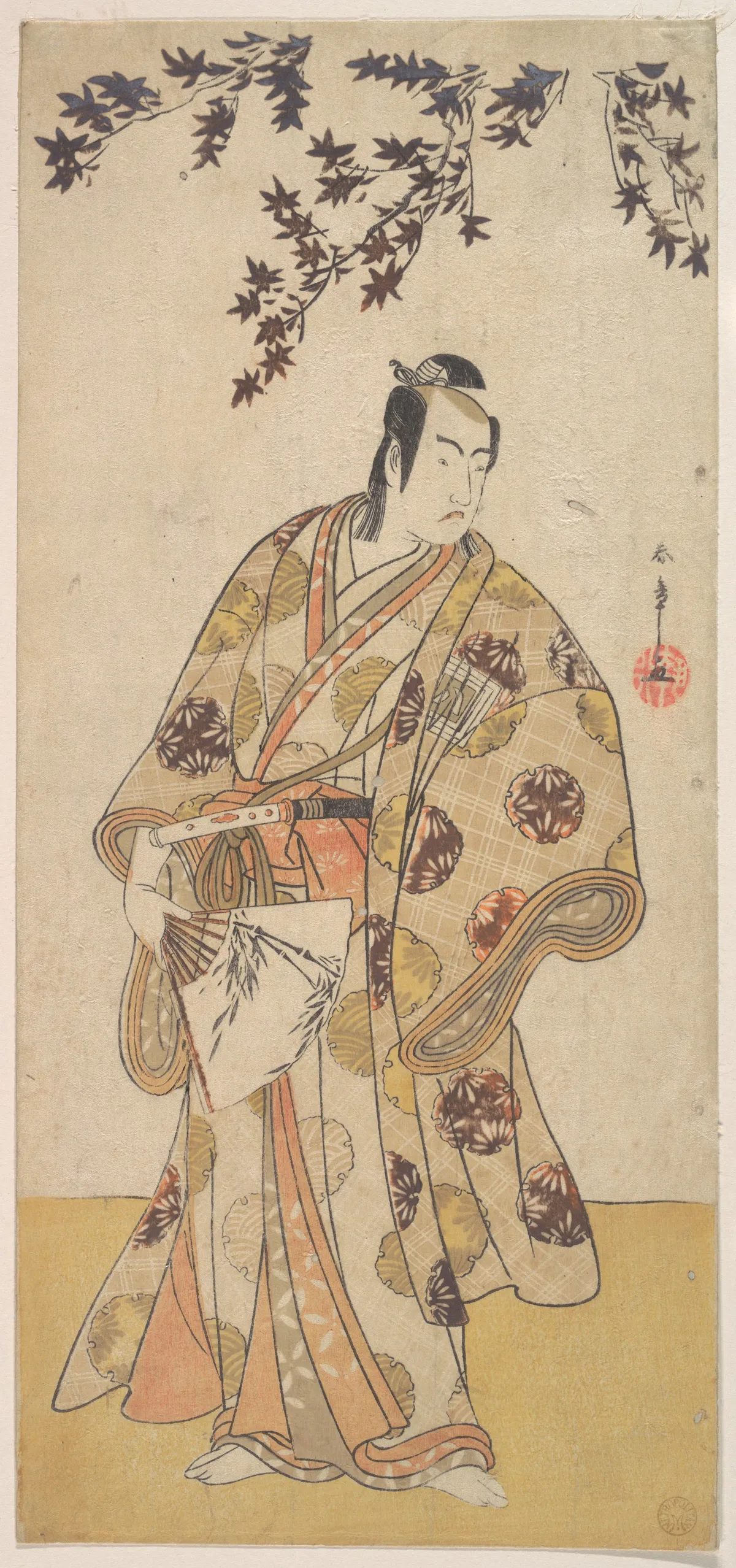 The Third Ichikawa Yaozō as a Daimyo Standing Under a Maple Tree | Katsukawa Shunshō　勝川春章 - 浮世繪畫廊