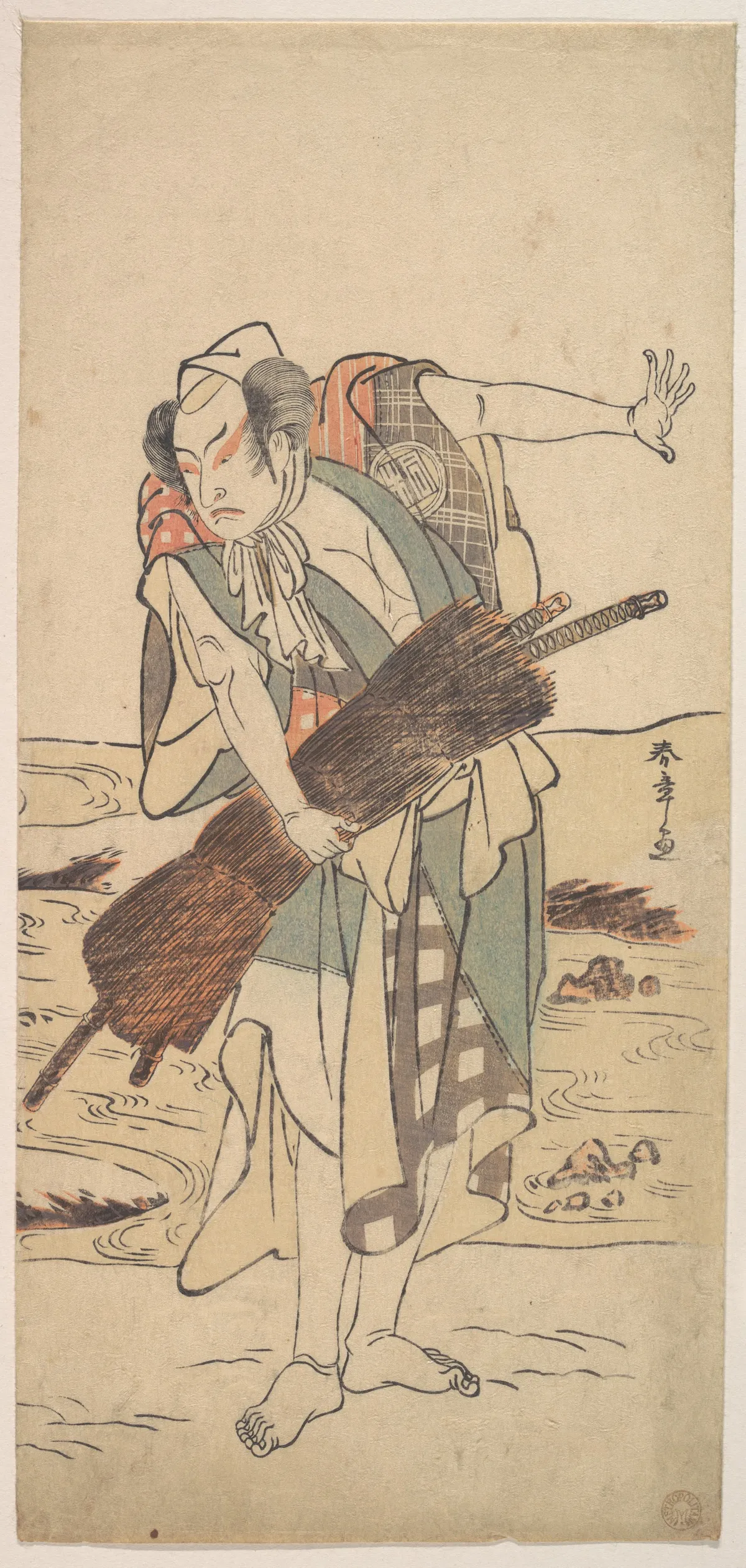 Arashi Sangoro as a Ronin Samurai Standing on the Bank | Katsukawa Shunshō　勝川春章 - 浮世繪畫廊