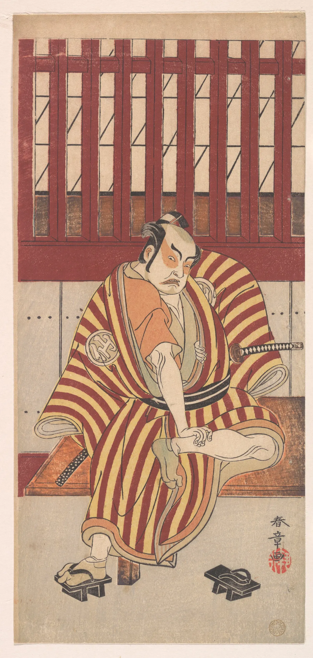 The Second Nakamura Sukegoro as an Otokodate Seated on a Wooden Bench | Katsukawa Shunshō　勝川春章 - 浮世繪畫廊
