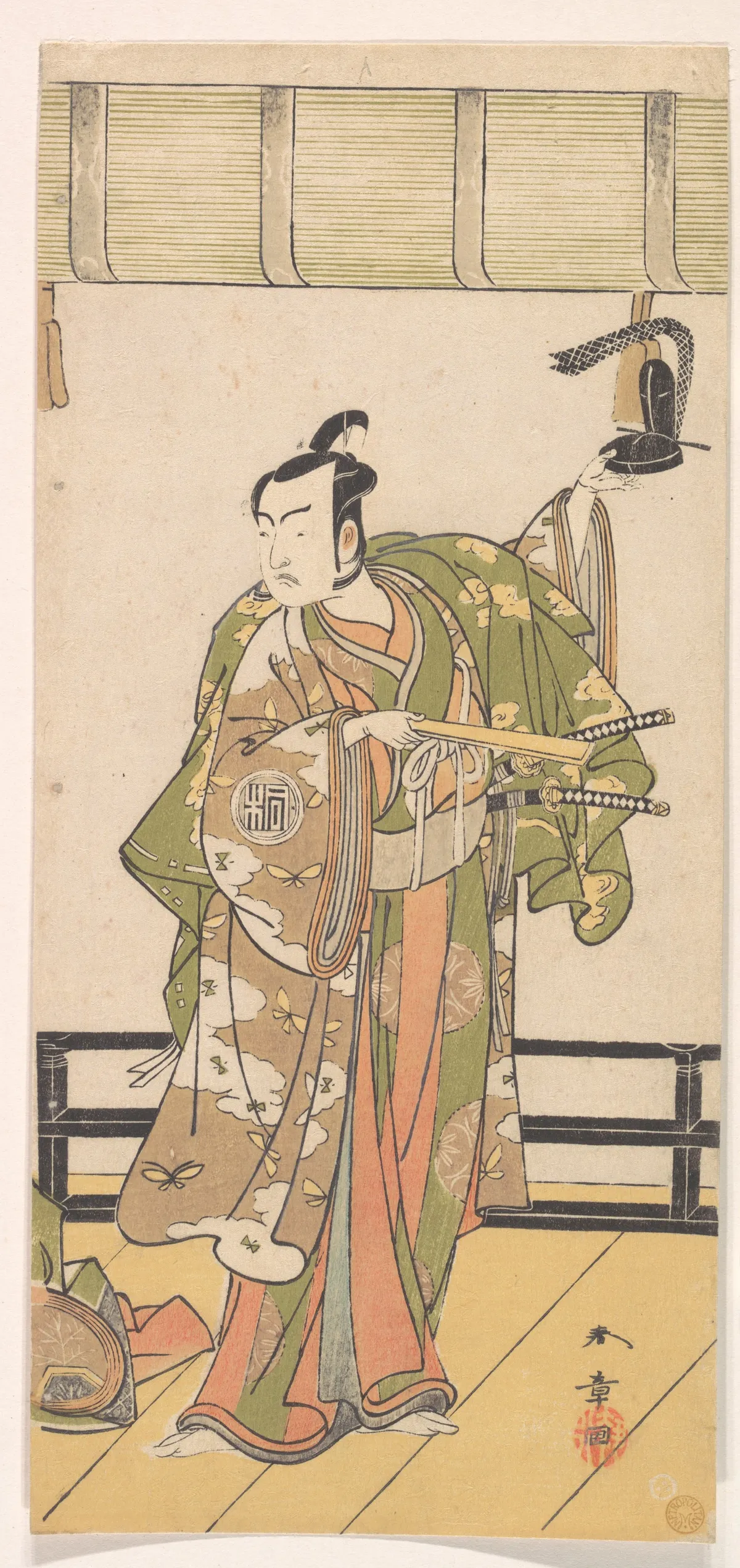 Arashi Sangoro as a Samurai Standing on the Veranda of a Great House | Katsukawa Shunshō　勝川春章 - 浮世繪畫廊