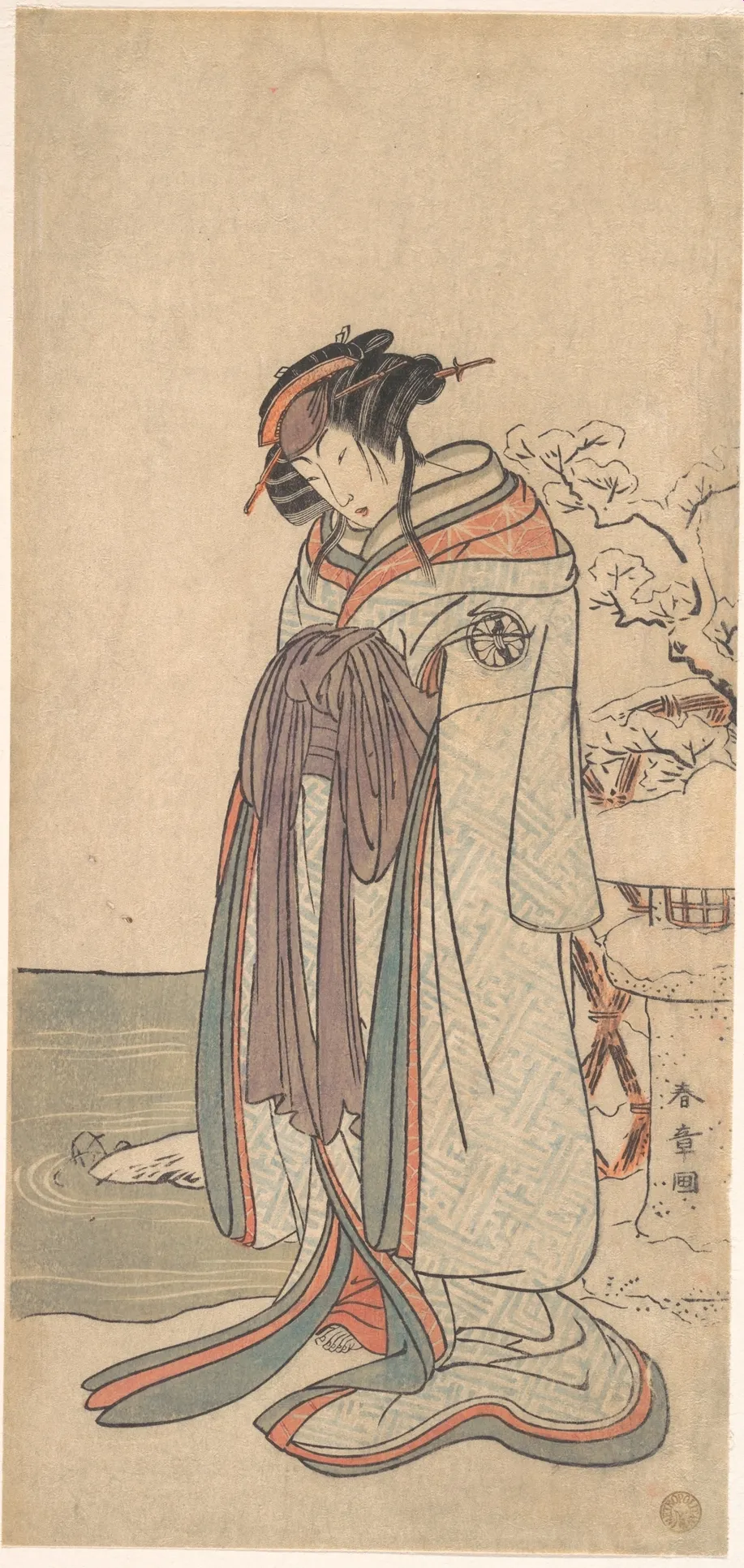 The Third Segawa Kikunojo as a Courtesan Standing in the Snow | Katsukawa Shunshō　勝川春章 - 浮世繪畫廊