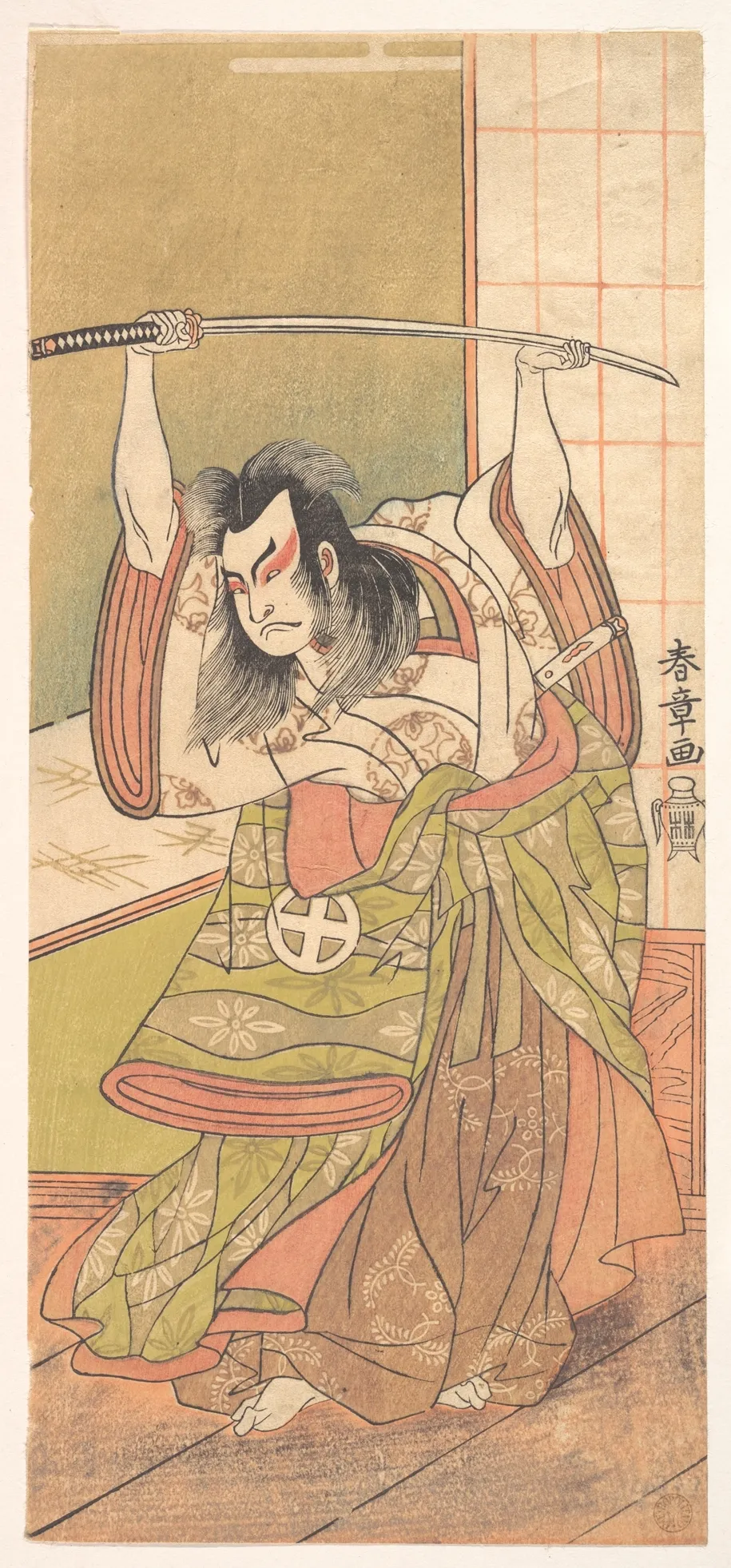 The Third Otani Hiroji as a Daimyo Standing on the Engawa | Katsukawa Shunshō　勝川春章 - 浮世繪畫廊