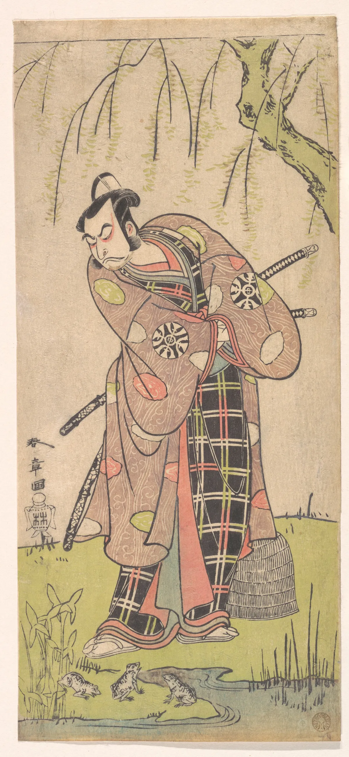The First Nakamura Nakazo as a Samurai Standing Near a Willow Tree | Katsukawa Shunshō　勝川春章 - 浮世繪畫廊