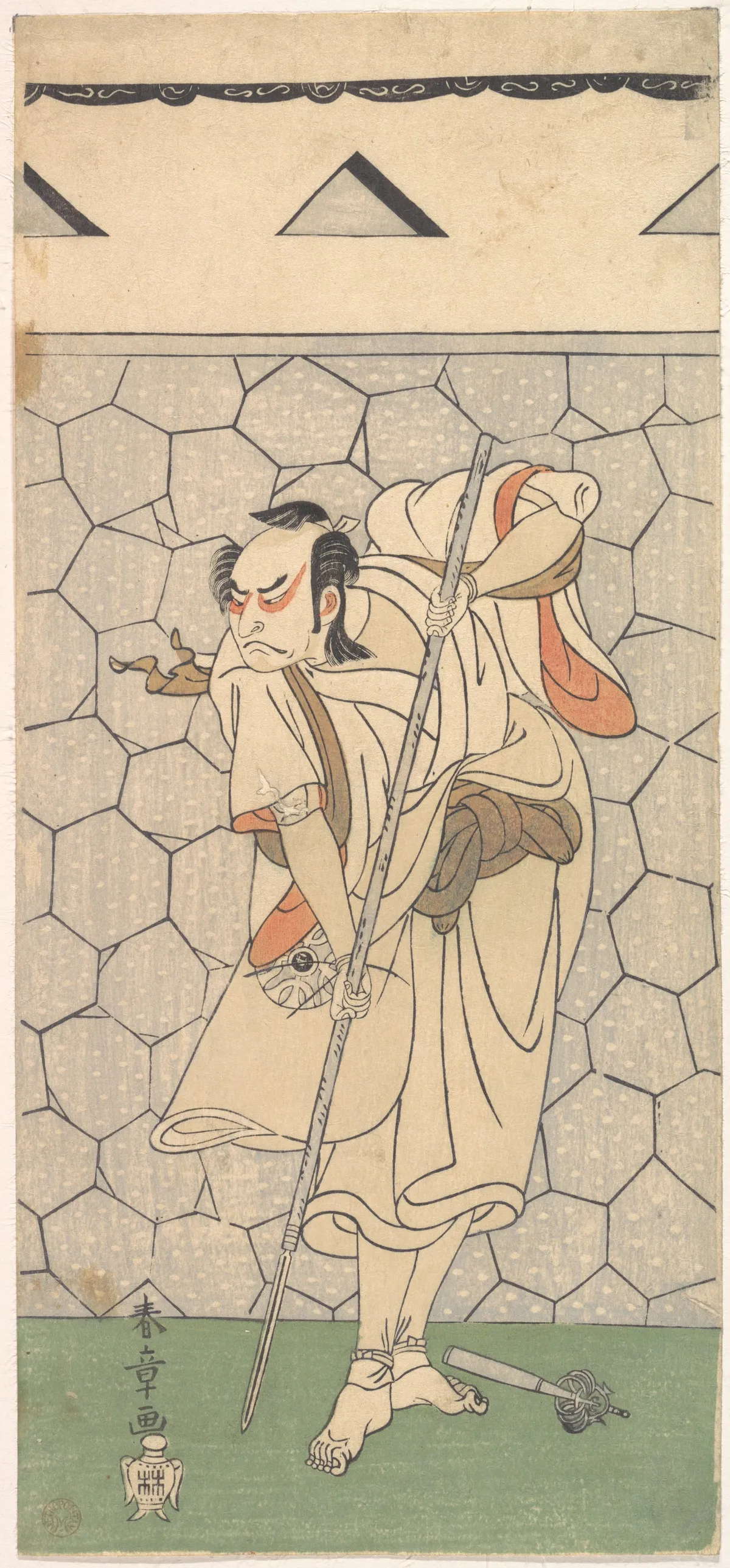 The First Nakamura Nakazo as Warrior Disguised as a Rokubu | Katsukawa Shunshō　勝川春章 - 浮世繪畫廊
