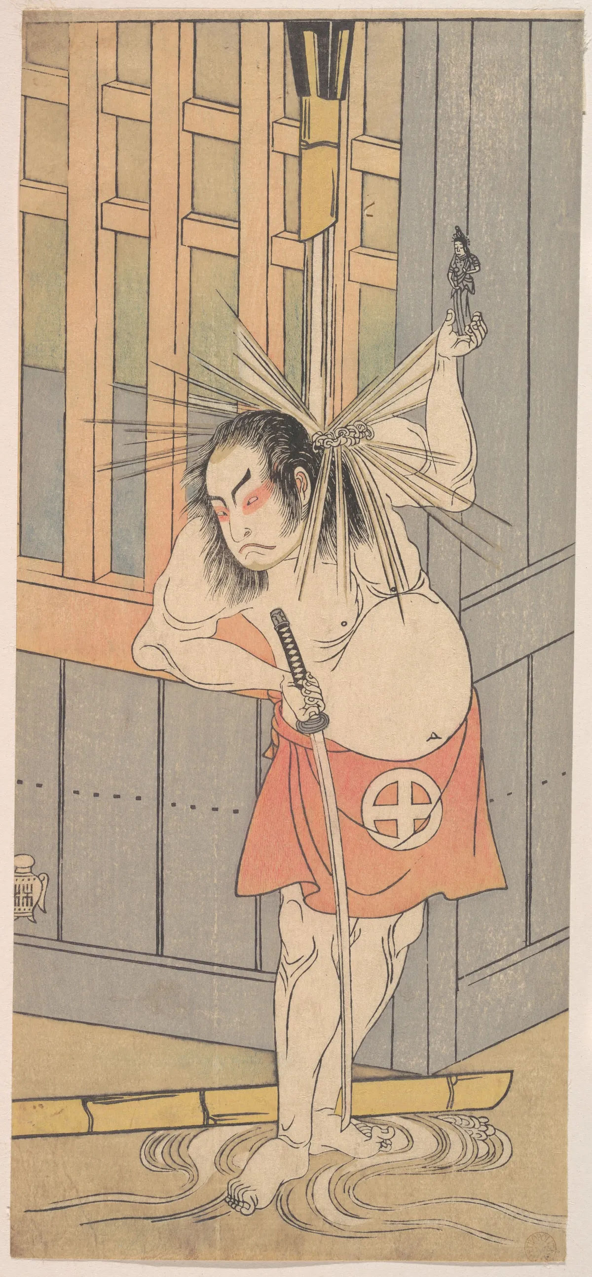 The Third Otani Hiroji as a Man Clothed Only with a Red Apron | Katsukawa Shunshō　勝川春章 - 浮世繪畫廊