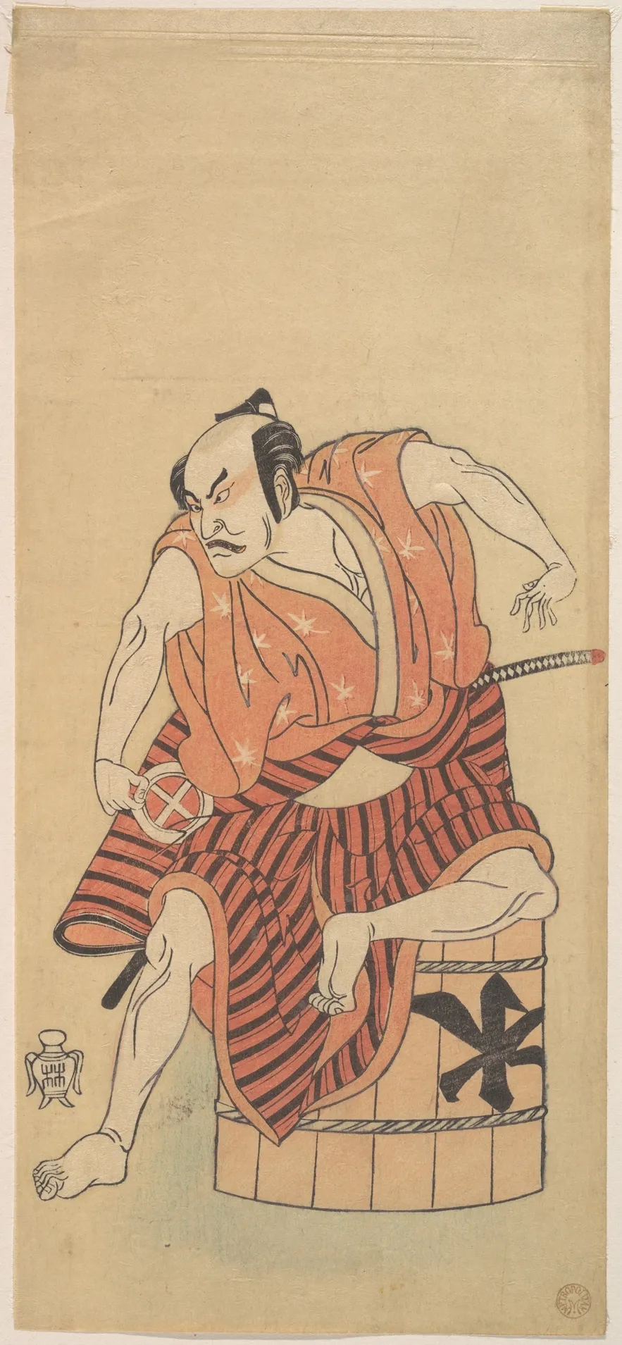 The Third Otani Hiroemon as an Otokodate Seated Upon an Inverted Tub | Katsukawa Shunshō　勝川春章 - 浮世繪畫廊