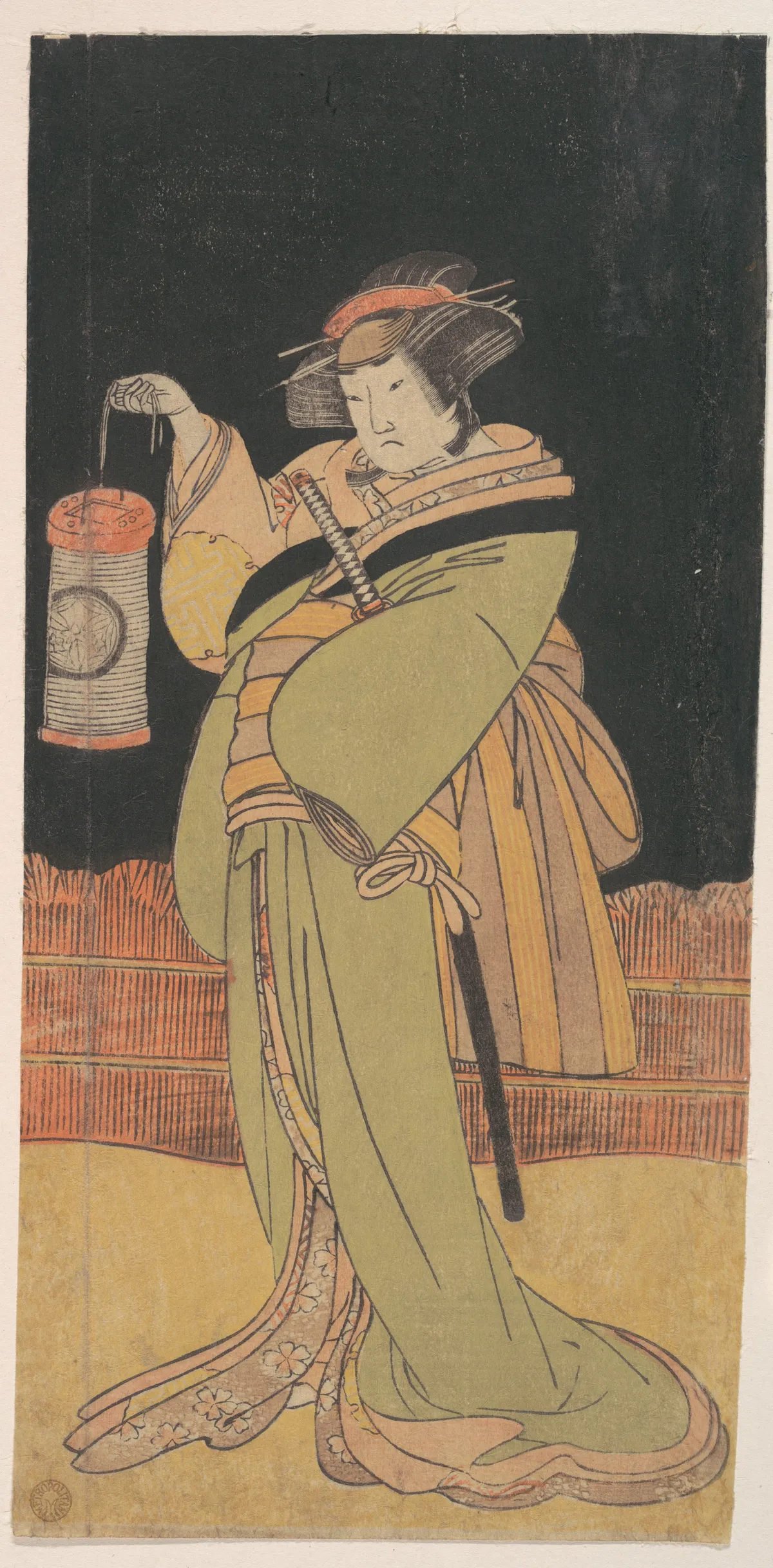 The Second Yamashita Kinsaku as a Woman Standing at Night | Katsukawa Shunshō　勝川春章 - 浮世繪畫廊