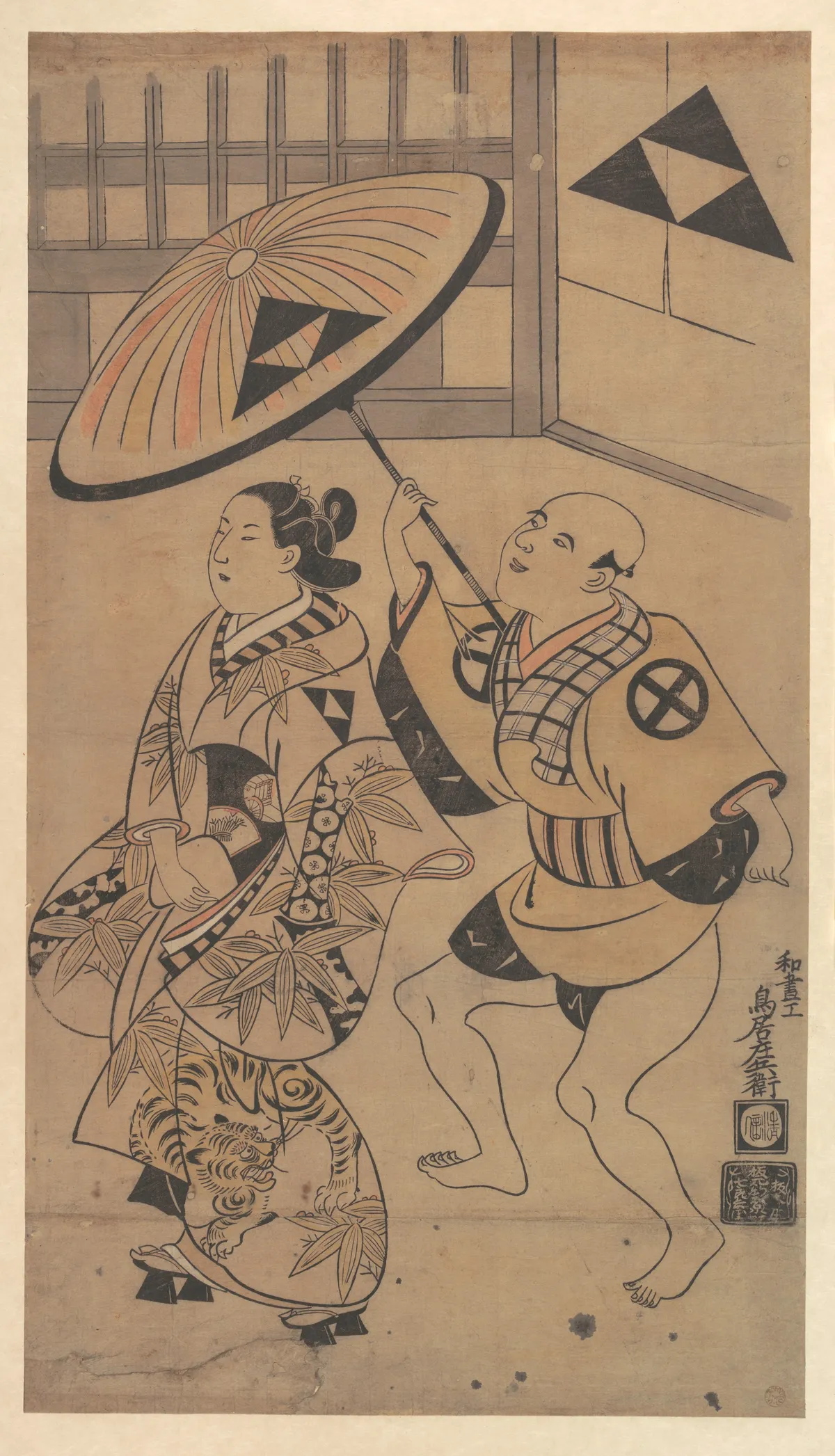The Actor Ikushima Daikichi as an Oiran on Parade in the Streets of the Yoshiwara | Torii Kiyonobu I - 浮世繪畫廊