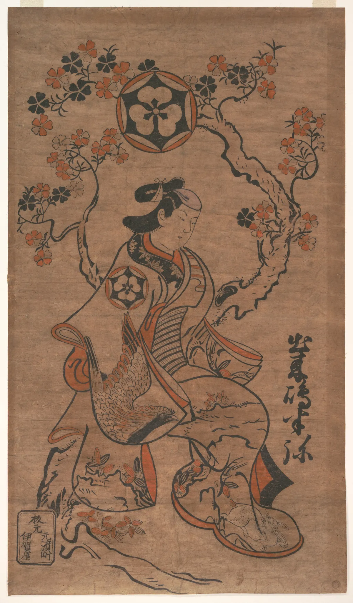Dekishima Hanya Seated on a Cherry Tree | Torii Kiyonobu I - 浮世繪畫廊